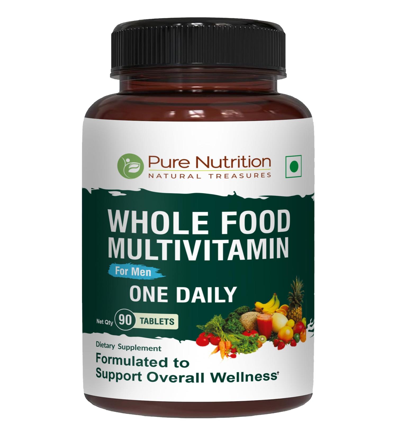 Pure Nutrition Whole Food Multivitamins for Men | 90 Tabs | One-A-Day | 100% RDA | 24 Natural Vitamins and Minerals | All Natural Plant Based Men's Multivitamin | 3 Months Supply 90 Count (Pack of 1) - Buy Online on GoSupps.com