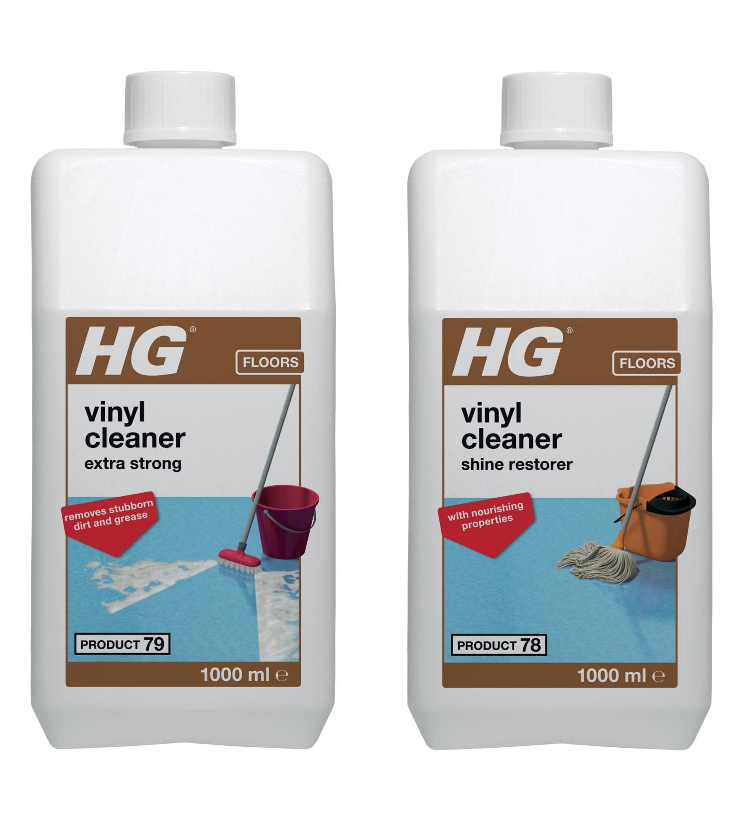 HG Vinyl Cleaner Extra Strong 79 Removes Stubborn Dirt & Grease from all types of Artificial Flooring 1 Litre (150100106) & Vinyl Floor Cleaner & Shine Restorer 78 1 Litre - Buy Online on GoSupps.com