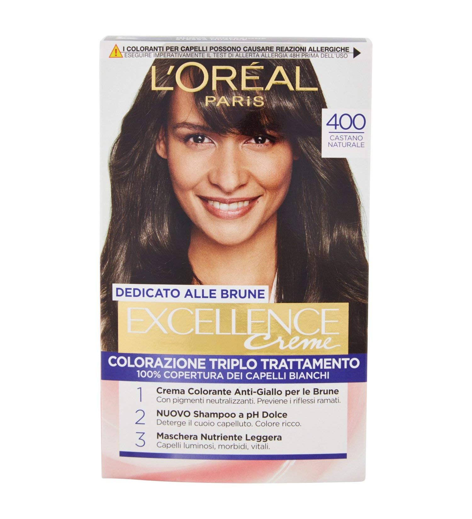 L'OR AL Paris Excellence Cr me 400 Natural Brown Permanent Coloring for Brunettes 100% White Hair Coverage Anti-yellowing Action Natural Result Protects and Strengthens Hair - Buy Online on GoSupps.com