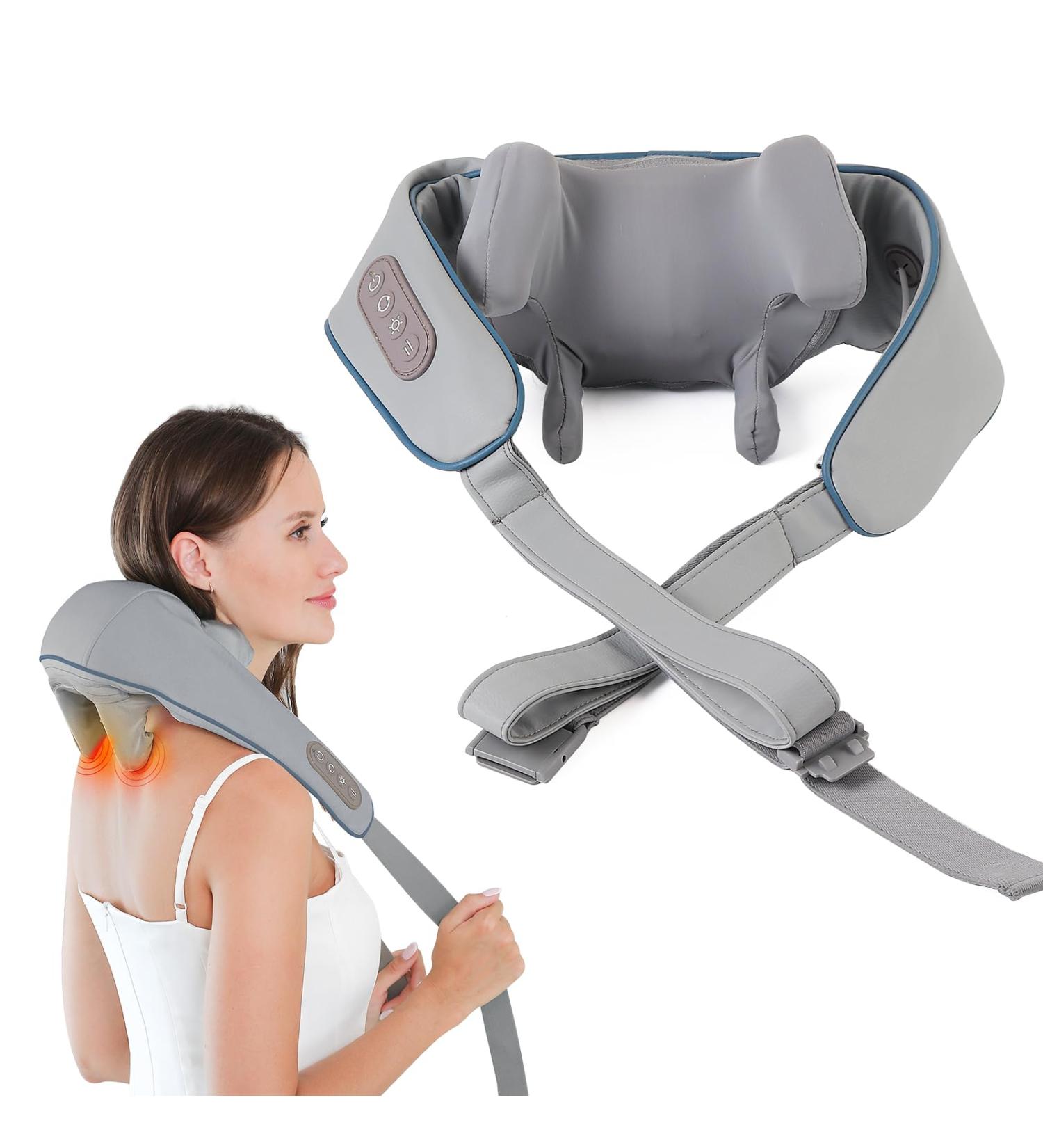 Wireless Neck Massage Device with Warmth - Electric Shiatsu Pain Relief for Upper & Lower Back Adjustable Straps - Buy Online on GoSupps.com