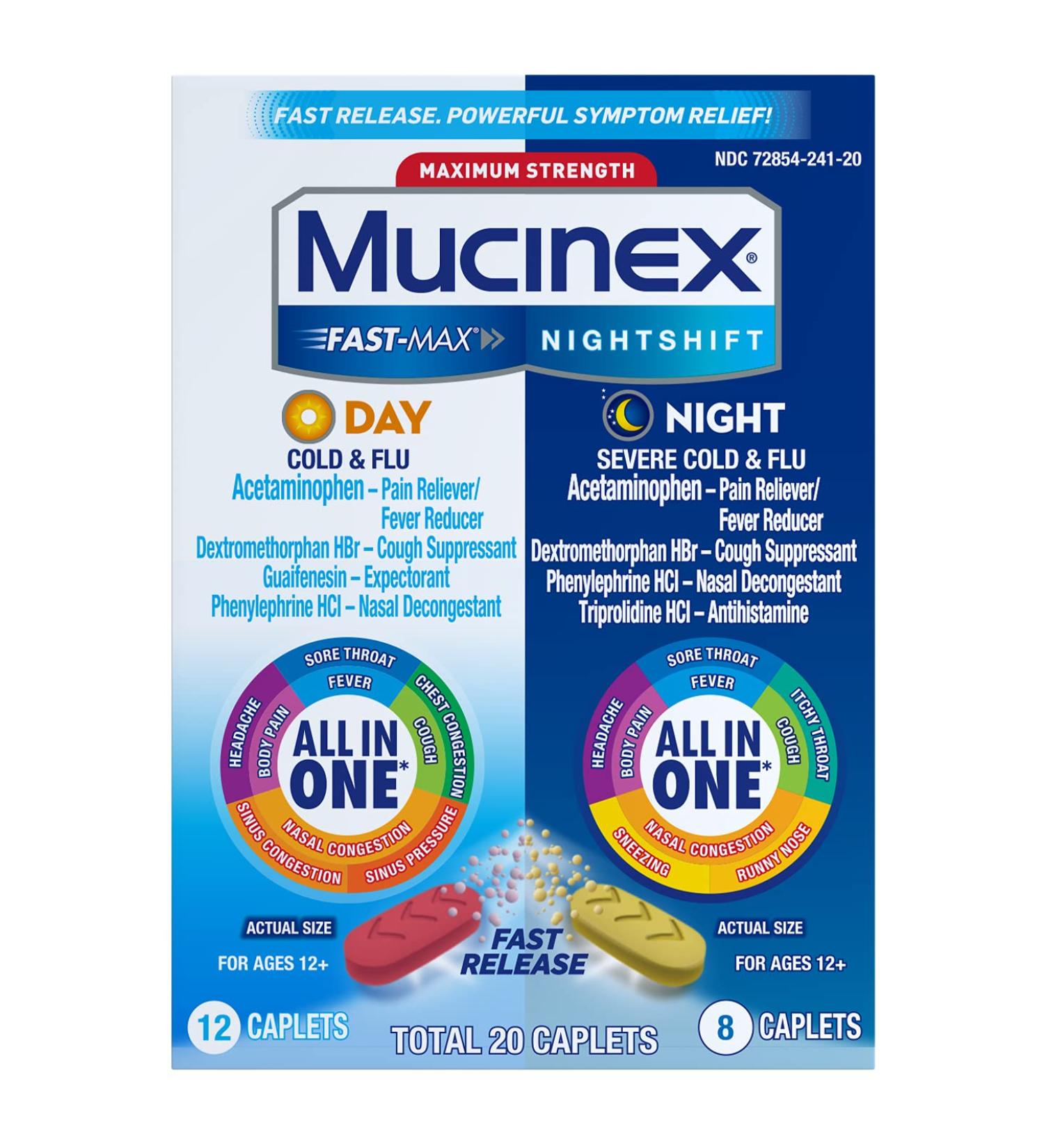 Mucinex Maximum Strength Fast-Max Cold & Flu Day/Night Relief - 20 Caplets - Buy Online on GoSupps.com