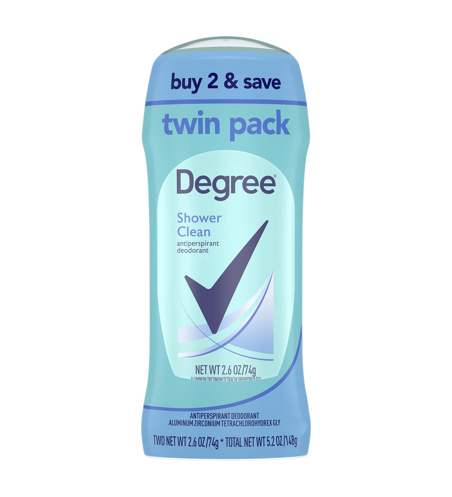 Degree Antiperspirant Deodorant Shower Clean Twin Pack 48-Hour Sweat and Odor Protection Antiperspirant for Women 2.6 oz - Buy Online on GoSupps.com