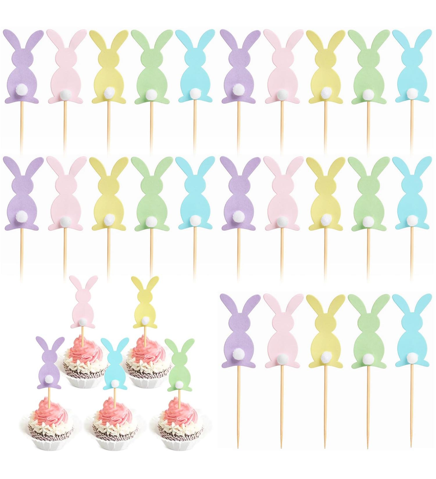 Hosiwei Easter Bunny Food Picks for Cake Decoration 25Pcs Wooden Bunny Picks with Spring Theme for Easter Party Supplies Easter Decorations for Dessert Table - Buy Online on GoSupps.com