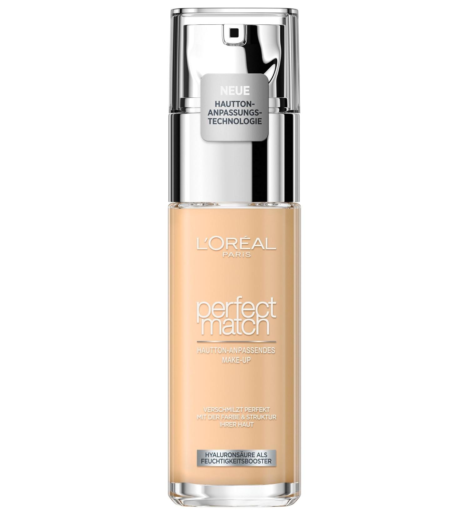 L'Or al Paris Liquid Foundation with Hyaluron & Aloe Vera | Perfect Match Make-Up No. 1.5.N Linen | 30 ml - International Shipping Available - Buy Online on GoSupps.com