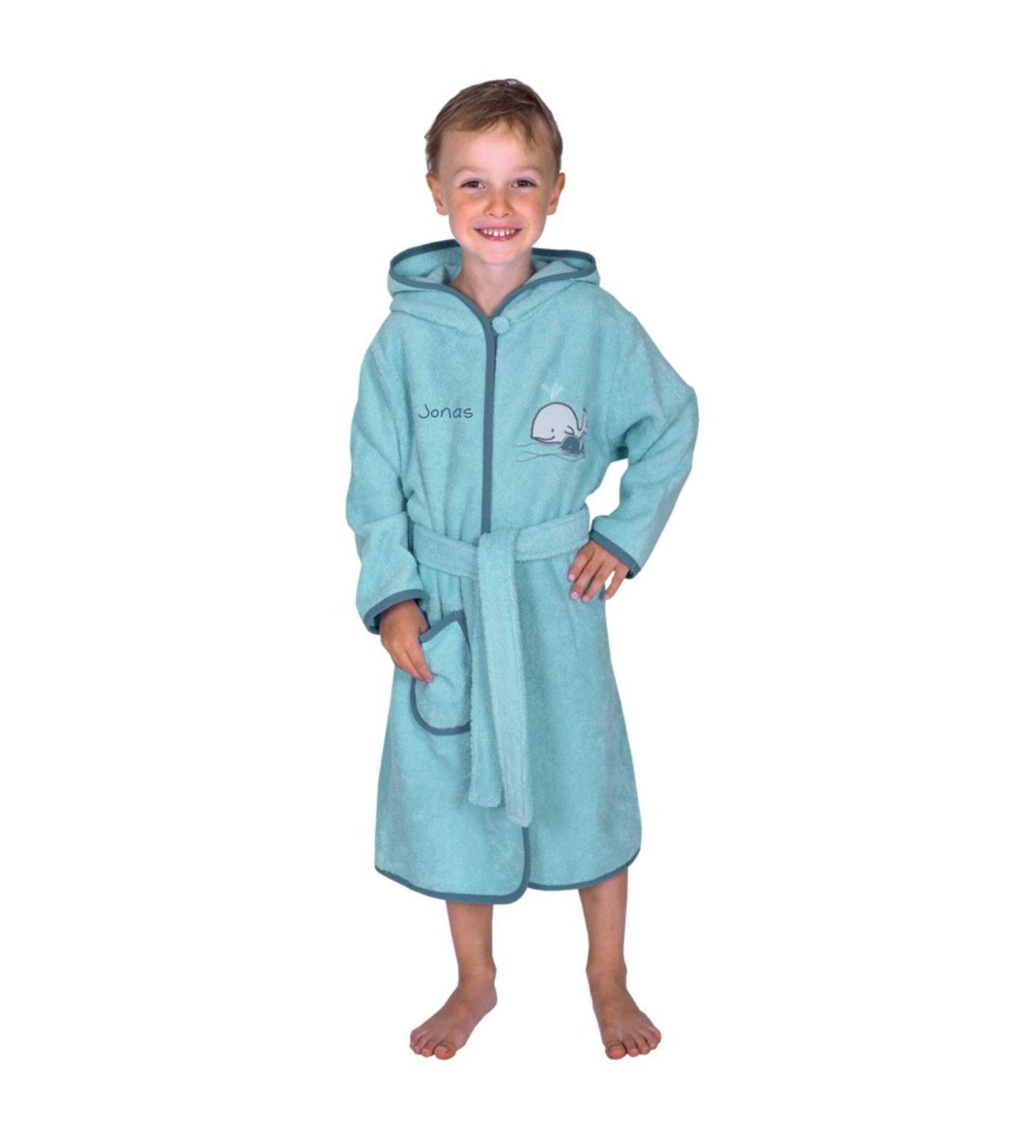 Wolimbo Organic Baby Bathrobe with Custom Name & Whale Motif for Boys & Girls (74/80 Up to 12 Months) - International Shipping Available - Buy Online on GoSupps.com