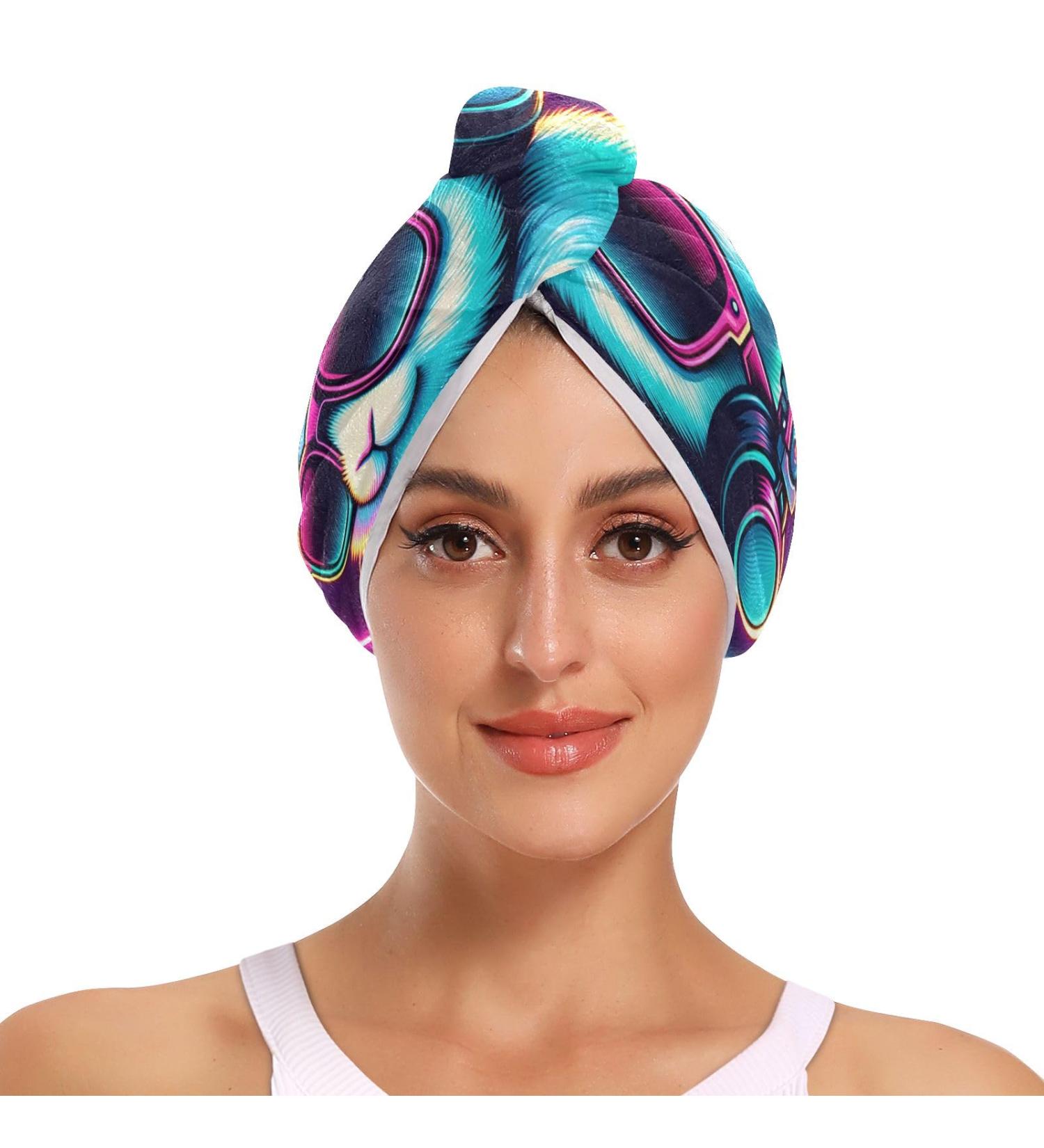 Buy Dj Rabbit Colorful Neon Light Hair Towel 2 Pack | Super Absorbent Quick Dry Hair Turbans for Women & Girls - Ideal for Fast Hair Drying - Buy Online on GoSupps.com