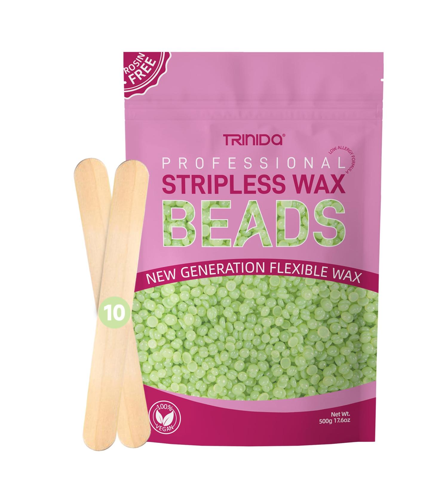 TRINIDa Aloe Vera Hard Wax Beads 500g + 10 Applicators - Gentle Hair Removal for Women and Men - Full Body & Facial Waxing - Painless Formula - Buy Online on GoSupps.com