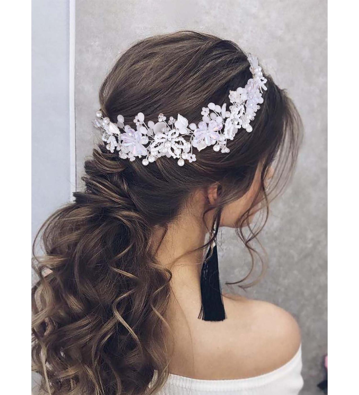 IYOU Bridal Wedding Hair Vines Silver Flower Headbands Pearls Communion Bride Bridesmaid Hair Accessories for Women and Girls - Buy Online on GoSupps.com