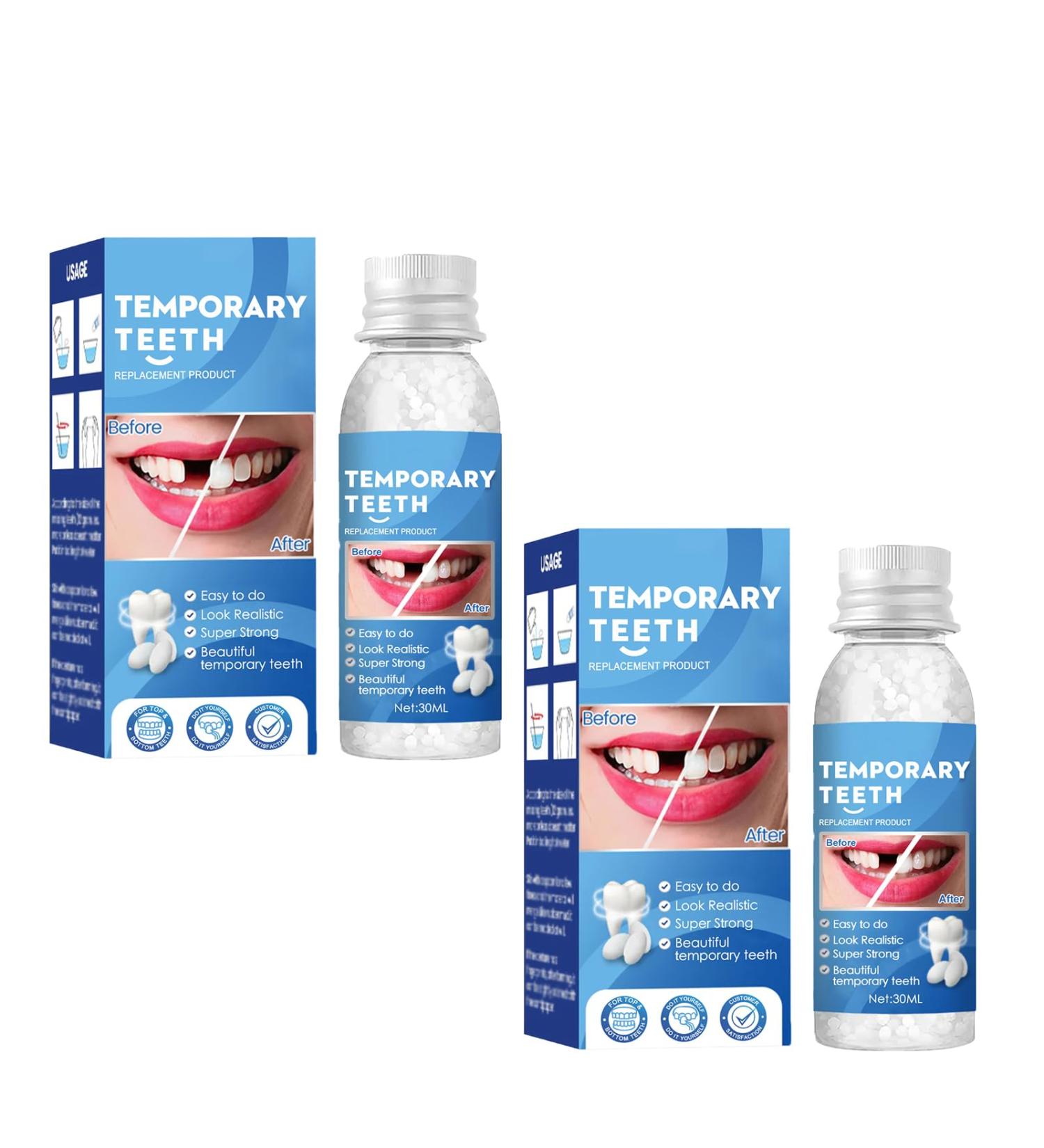 Temporary Tooth Repair & Moldable Dentures | Thermal Adhesive Beads for Missing Teeth - Provisional Fake Tooth Veneer (2 Pieces) - Buy Online on GoSupps.com