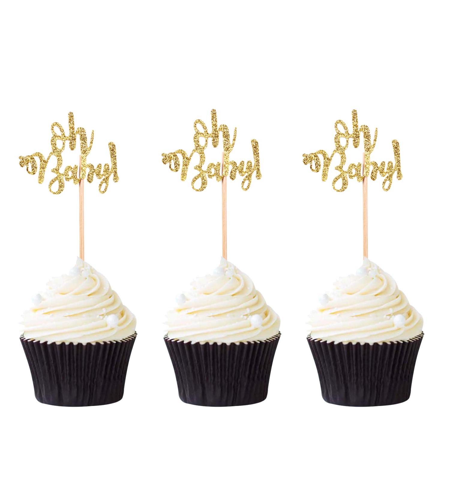 24 PCS Oh Baby Cupcake Toppers Birthday Party Cake Toppers Picks Baby Shower Cake Gold Glitter Decoration Supplies - Buy Online on GoSupps.com