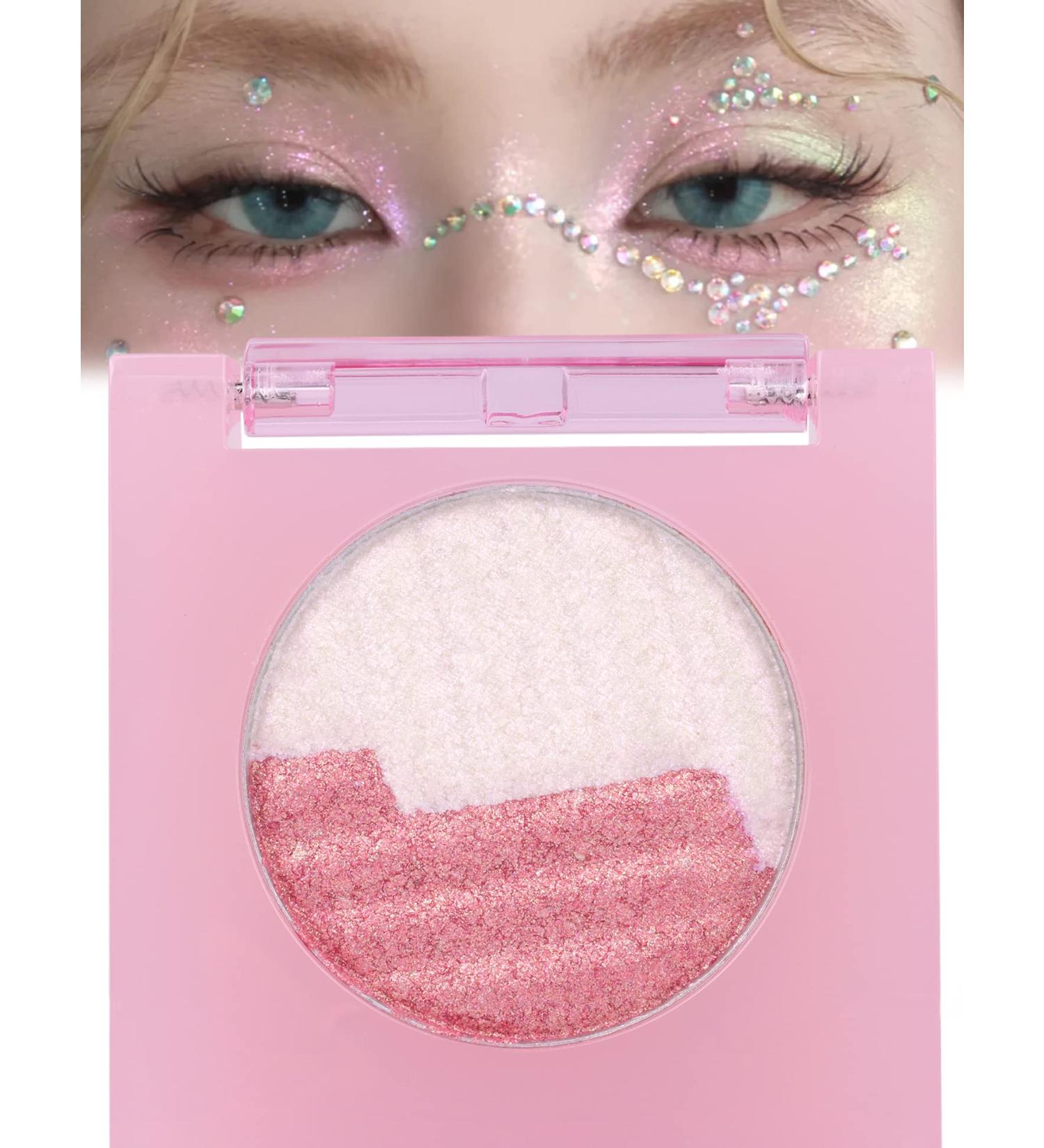 Korean Bling Eye Makeup Palette Aurora Holographic Pigment - Pink Eyeshadow & Highlighter Powder (02 Cherry Blossom) - Buy Online on GoSupps.com