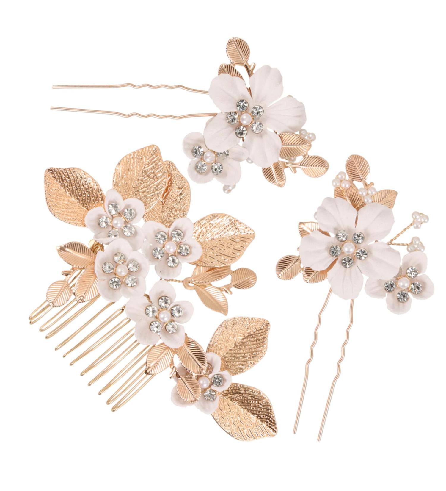 HONMEET 1 Set Leaves and Flowers Hair Comb Decorative Hair Clips Headgear Decorative Hair Combs Tiara Suits for Women Hair Accessories Wedding Hair Pins Hair Holder Zinc Alloy - Buy Online on GoSupps.com