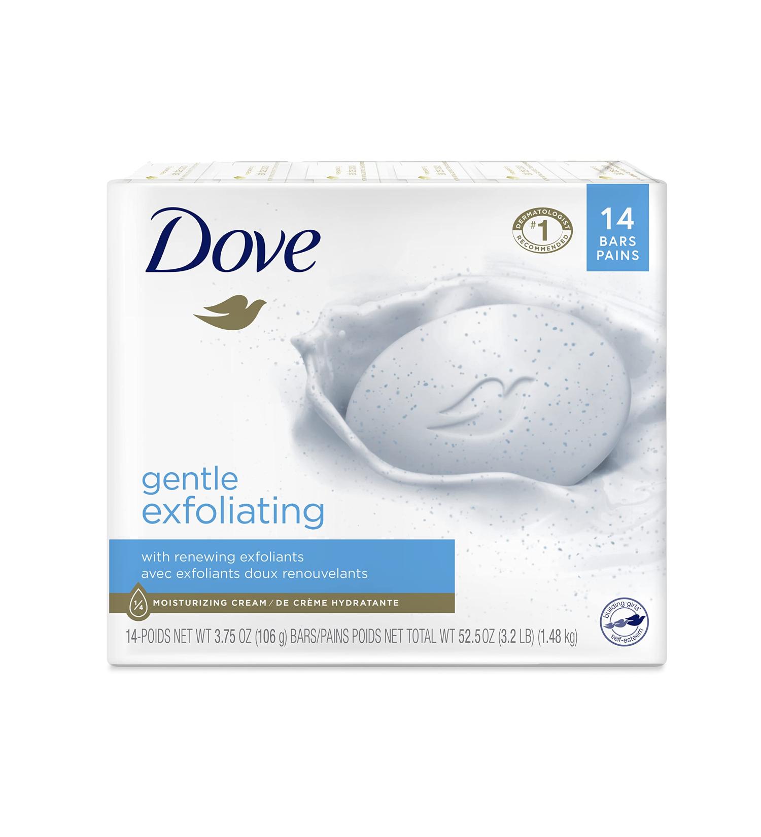 Dove Gentle Exfoliating Beauty Bar 3.75 oz - Pack of 14 | Moisturizing & Cleansing Bar Soap for Soft, Smooth Skin - Buy Online on GoSupps.com