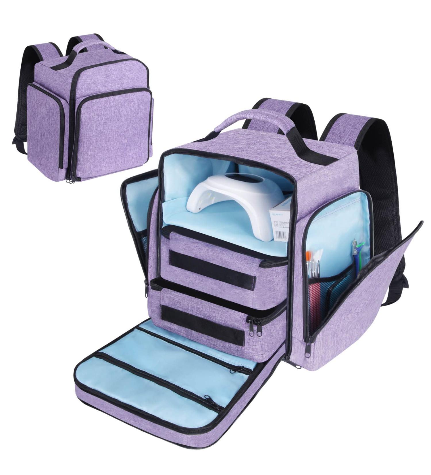 Wemeier Nail Polish Organizer Case - Holds 72-84 Bottles, Nail Lamp, and Accessories - Purple Nail Tech Storage Backpack with Removable Pouches - Buy Online on GoSupps.com