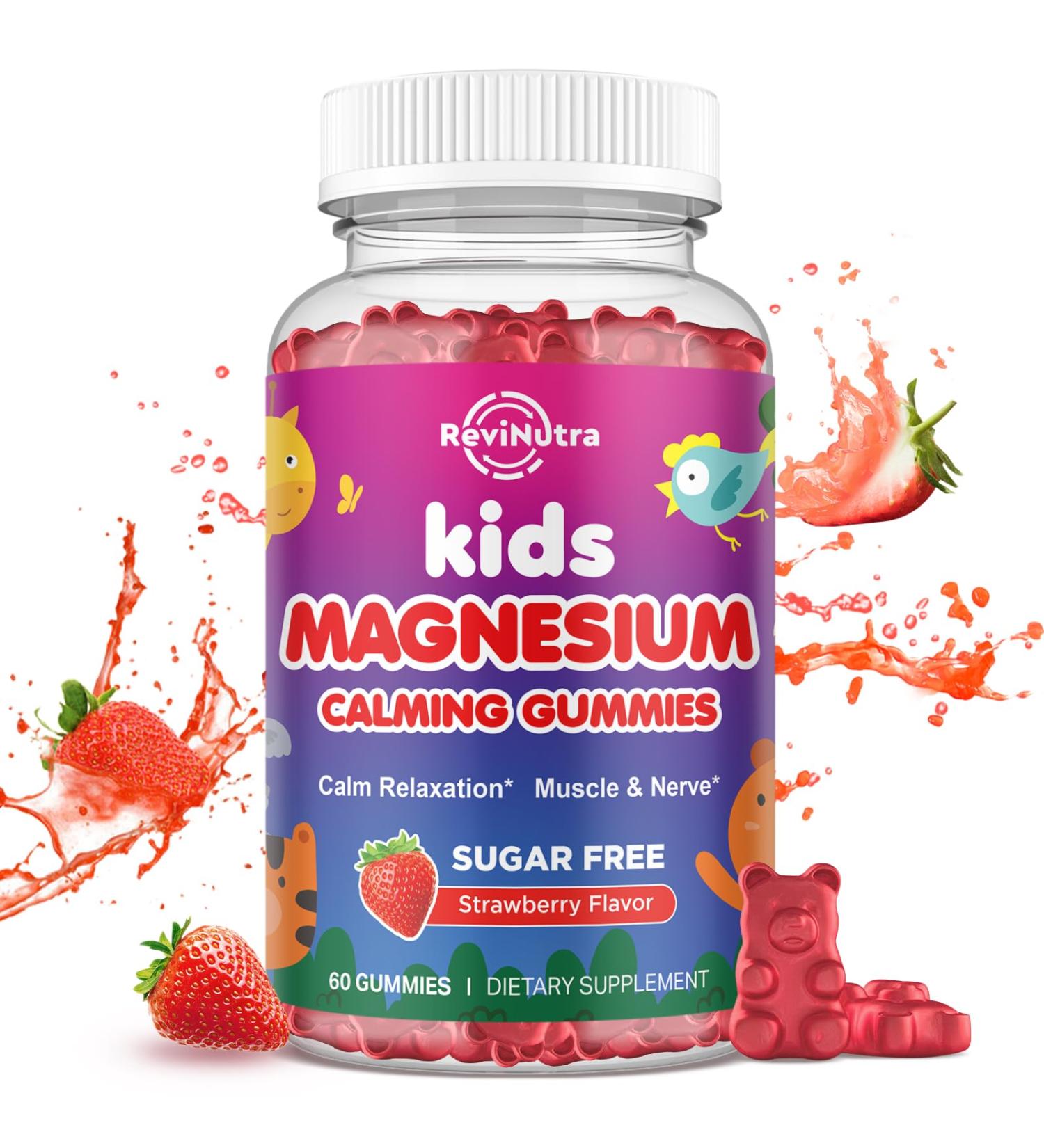 Magnesium Gummies for Kids - Magnesium Glycinate Gummies with L-Theanine Chamomile Vitamin B6 D for Kids & Adults Sleep Stress Muscle Relief & Nerve Bone - Sugar Free Strawberry 60ct Strawberry 60 Count (Pack of 1) - Buy Online on GoSupps.com