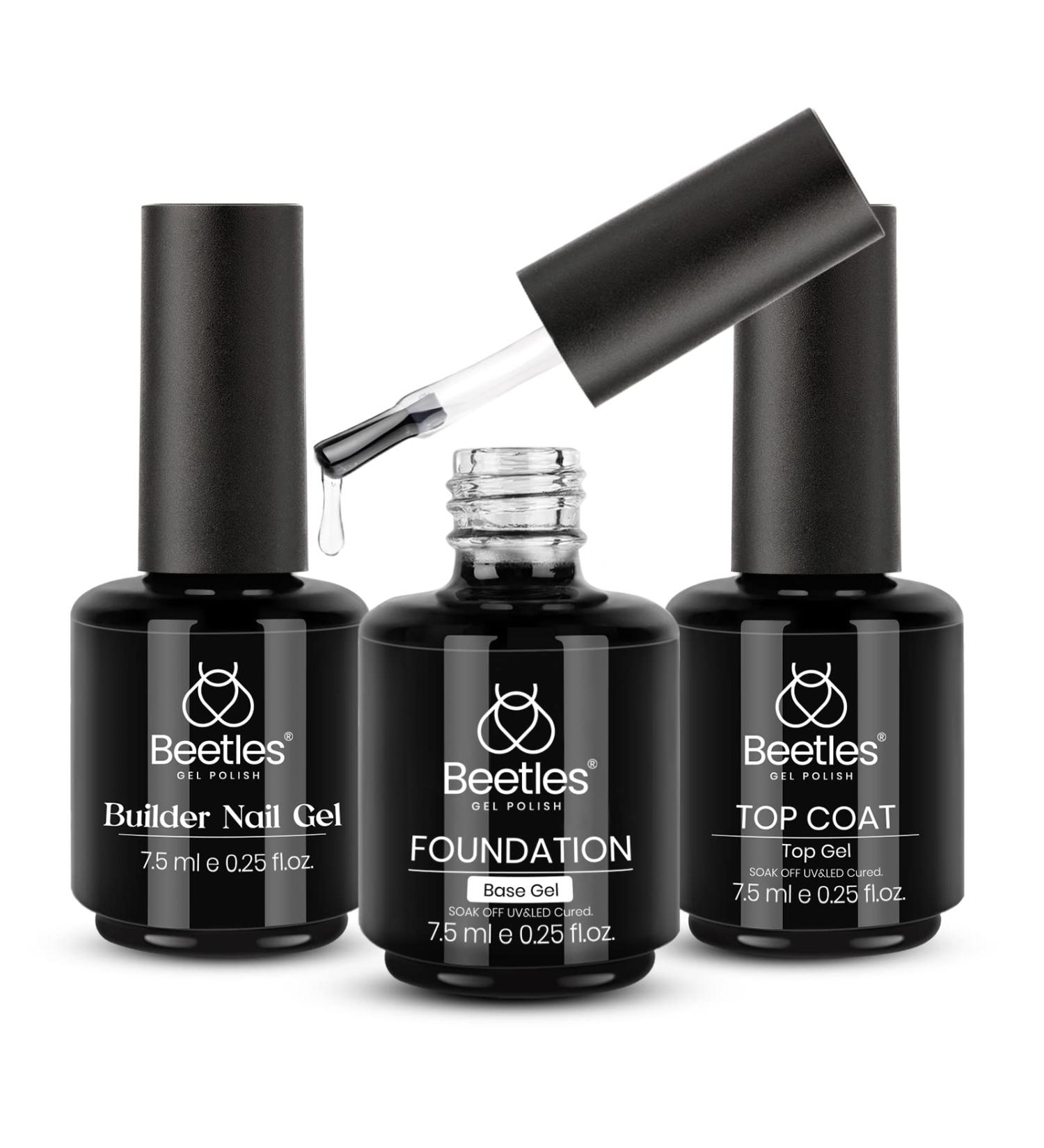 Beetles 3 Pcs 7.5ml Builder Nail Gel Set | Long Lasting No Wipe Base Top Coat | Transparent Shine Finish | Soak Off LED Hard Gel | Builder Strengthener | Glossy Top & Base Coat - Buy Online on GoSupps.com