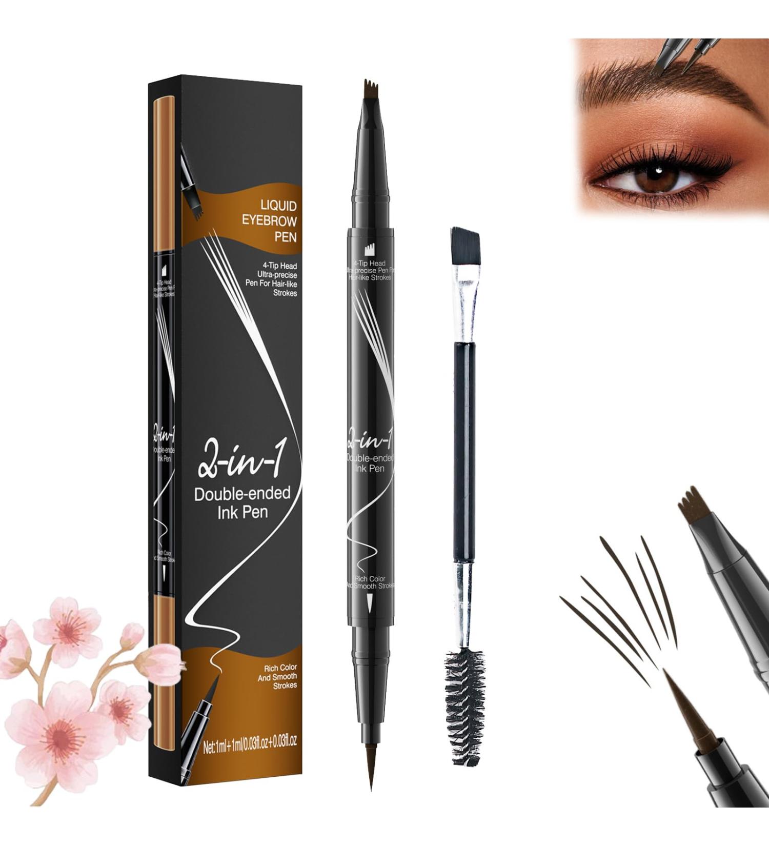 Bulletboard Waterproof Eyebrow Pen Bulletinboard Eyebrow Pen Bulletinboard Brow Pen Buletboard Liquid Eyebrow Pen Microblading Eyebrow Pencil with 4-Fork-Tip and Precise Brush-Tip (Dark Brown) - Buy Online on GoSupps.com