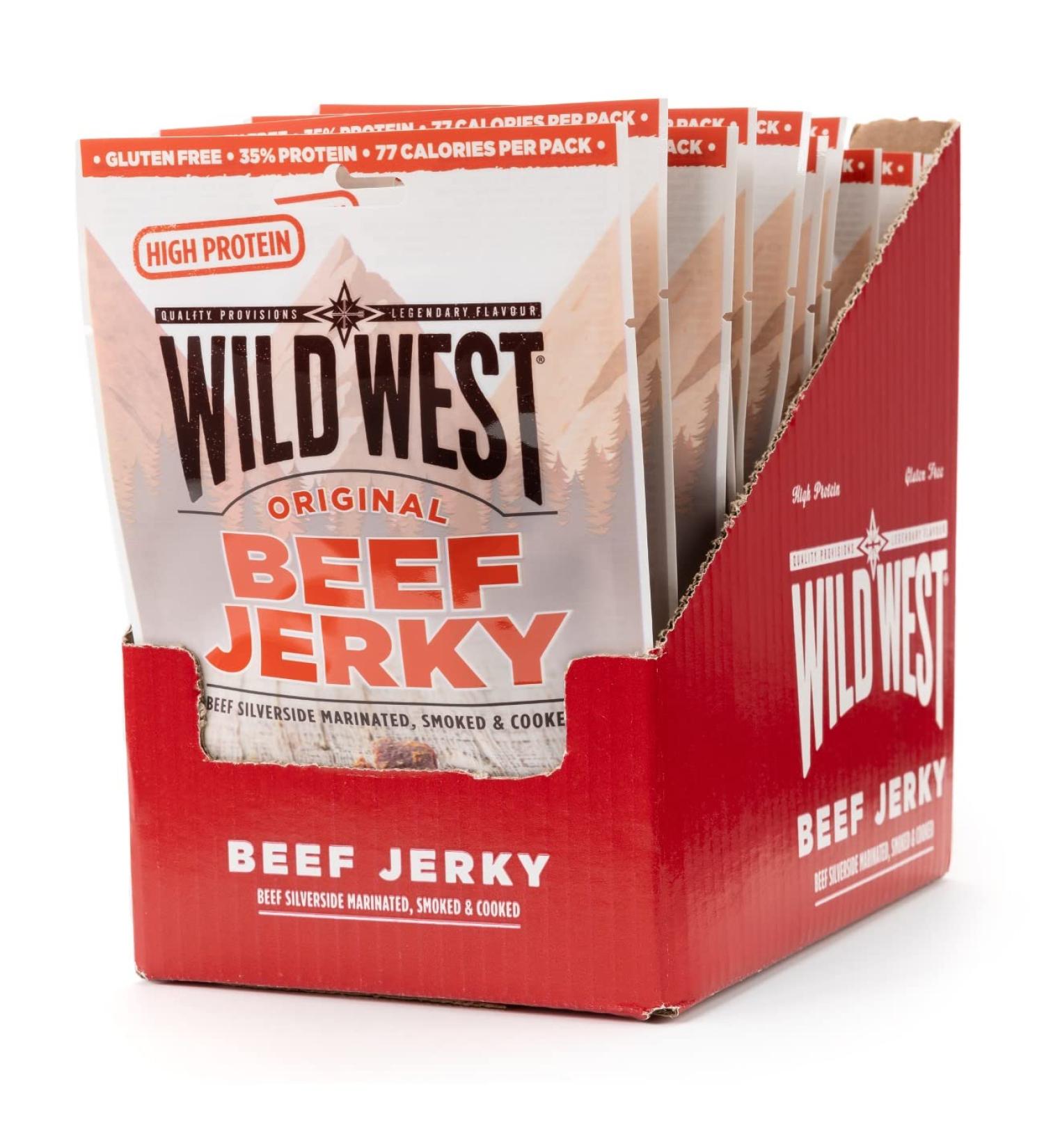 Wild West Beef Jerky - Original 12 Pack (25g Each) | High Protein Dried Meat Snack - Buy Online on GoSupps.com