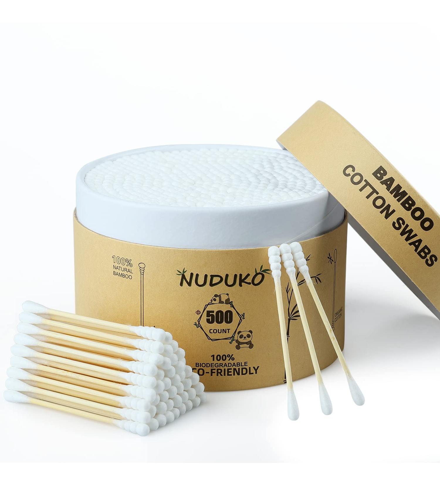 Nuduko Bamboo Cotton Swabs 500 Count | 100% Compostable & Organic | Eco-Friendly Biodegradable Wooden Cotton Buds | Plastic-Free Spiral/Round Head | 500 Pack - Buy Online on GoSupps.com