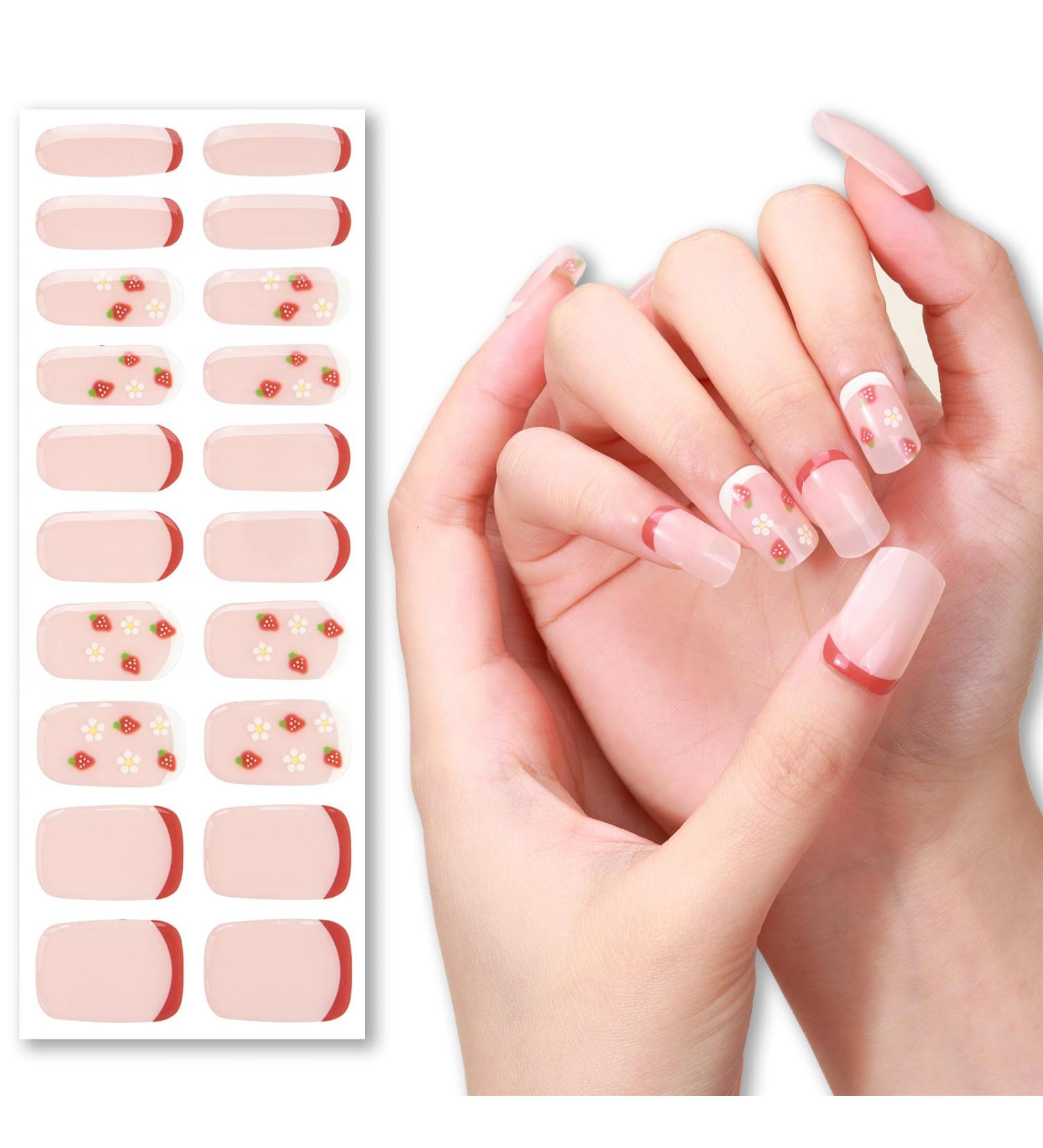 Nail Stickers for Nail Art - Soft Self-Adhesive Gel Nail Wraps (Strawberry) - Buy Online on GoSupps.com