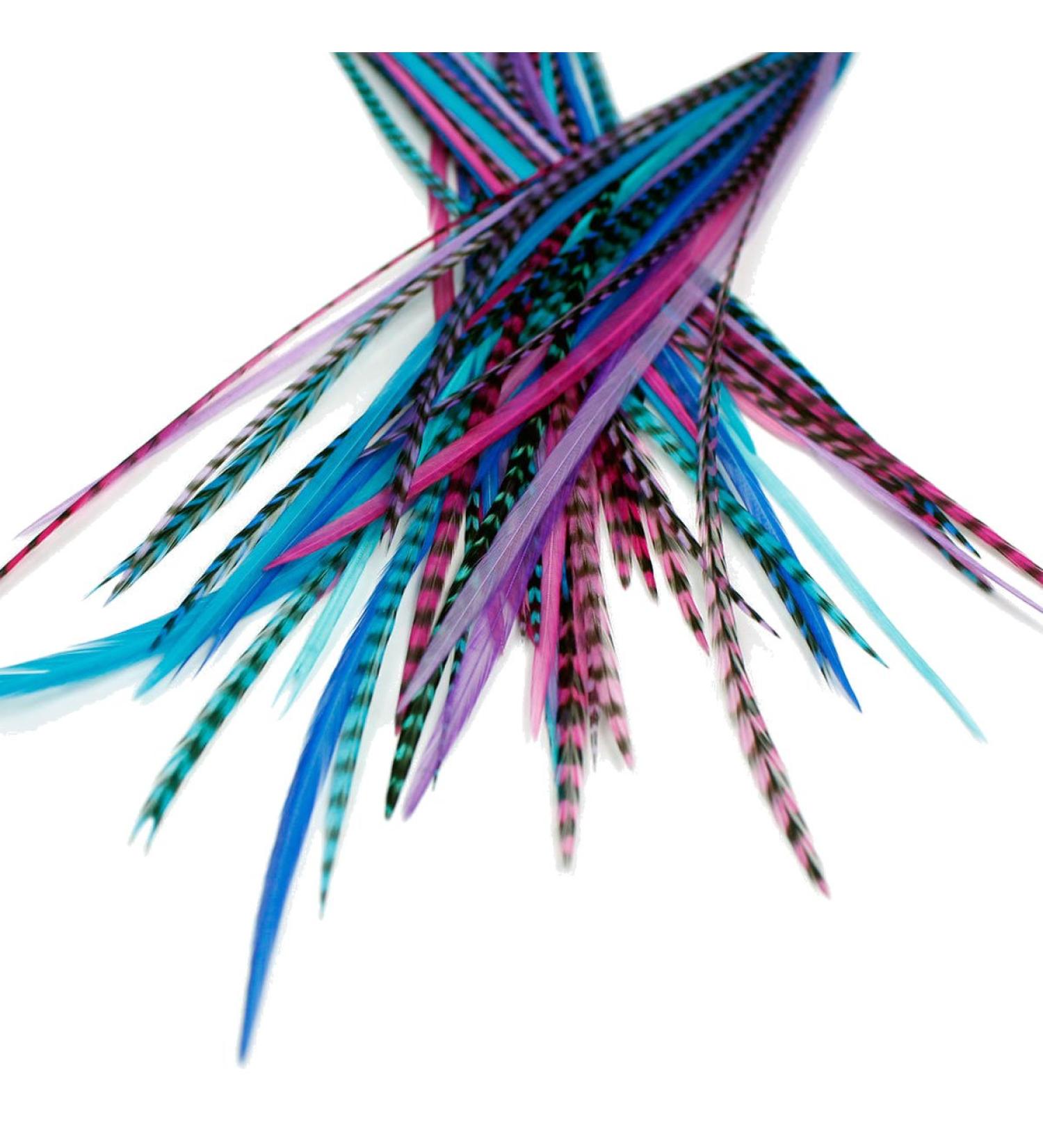 25 Real Feather Hair Extensions Short Skinny 7-9 inch (18-23cm) + Rings/Loop - Berry - Buy Online on GoSupps.com
