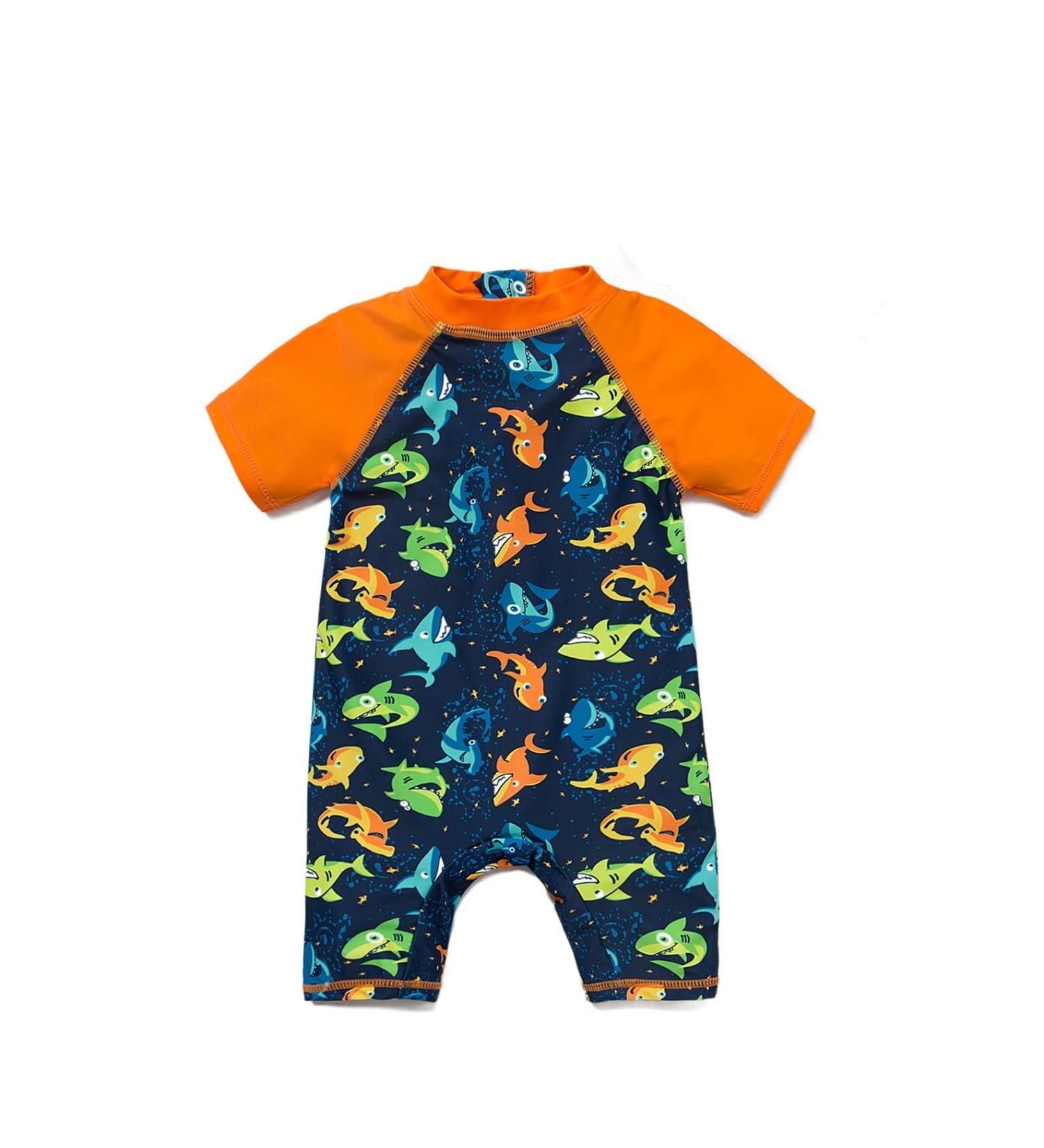 Bonverano Baby Boys Swimsuit - Short-Sleeve Zipper One Piece, UPF 50+ Sun Protection, Colorful Shark Design | 12-18 Months - Buy Online on GoSupps.com