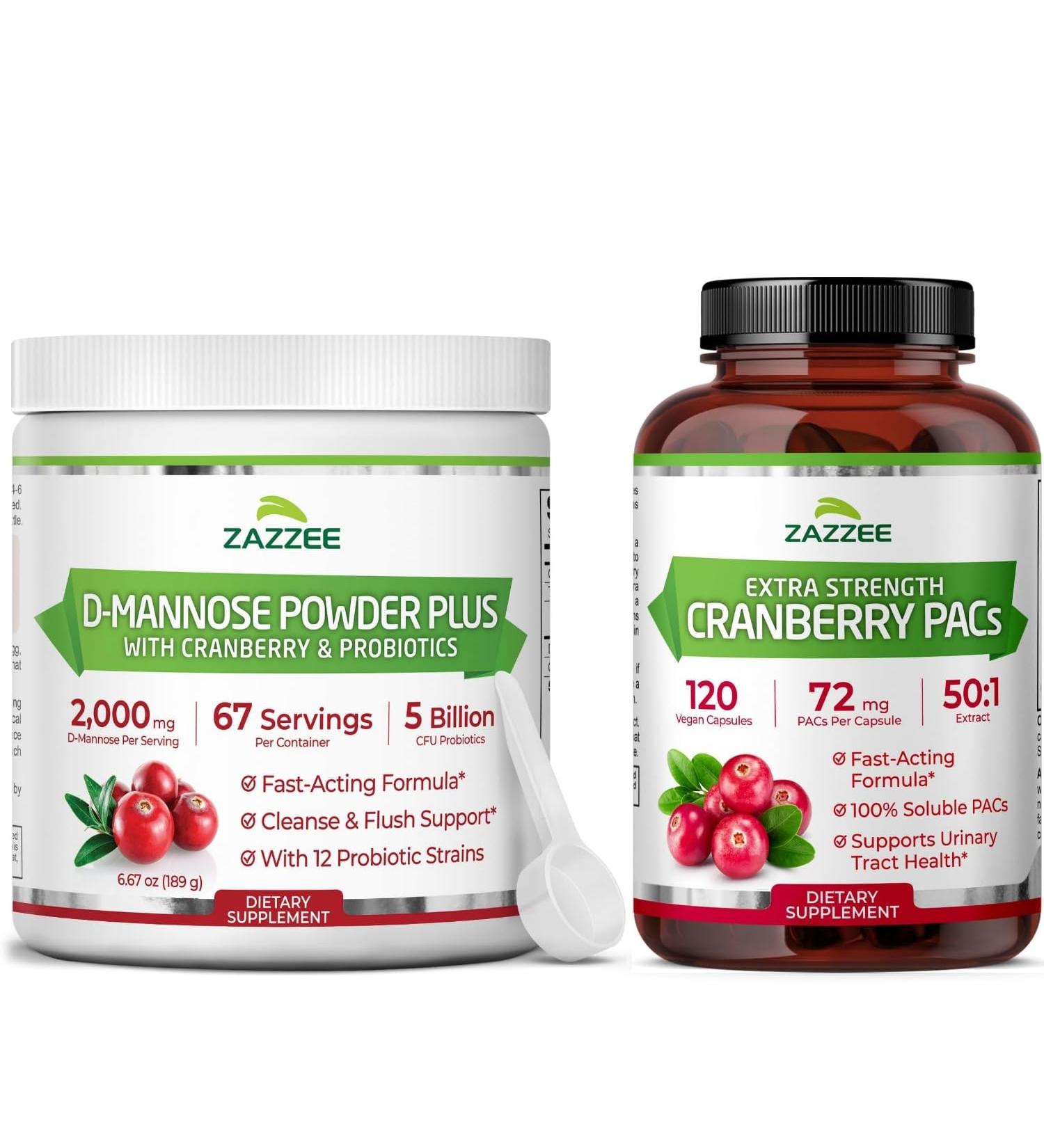 Urinary Tract Health Cleanse Bundle | Fast Acting Probiotic Cranberry D Mannose Powder plus Super Concentrated Proanthocyanidin Cranberry Extract Capsules for Women | Non-GMO Vegan & ISO Lab Tested - Buy Online on GoSupps.com