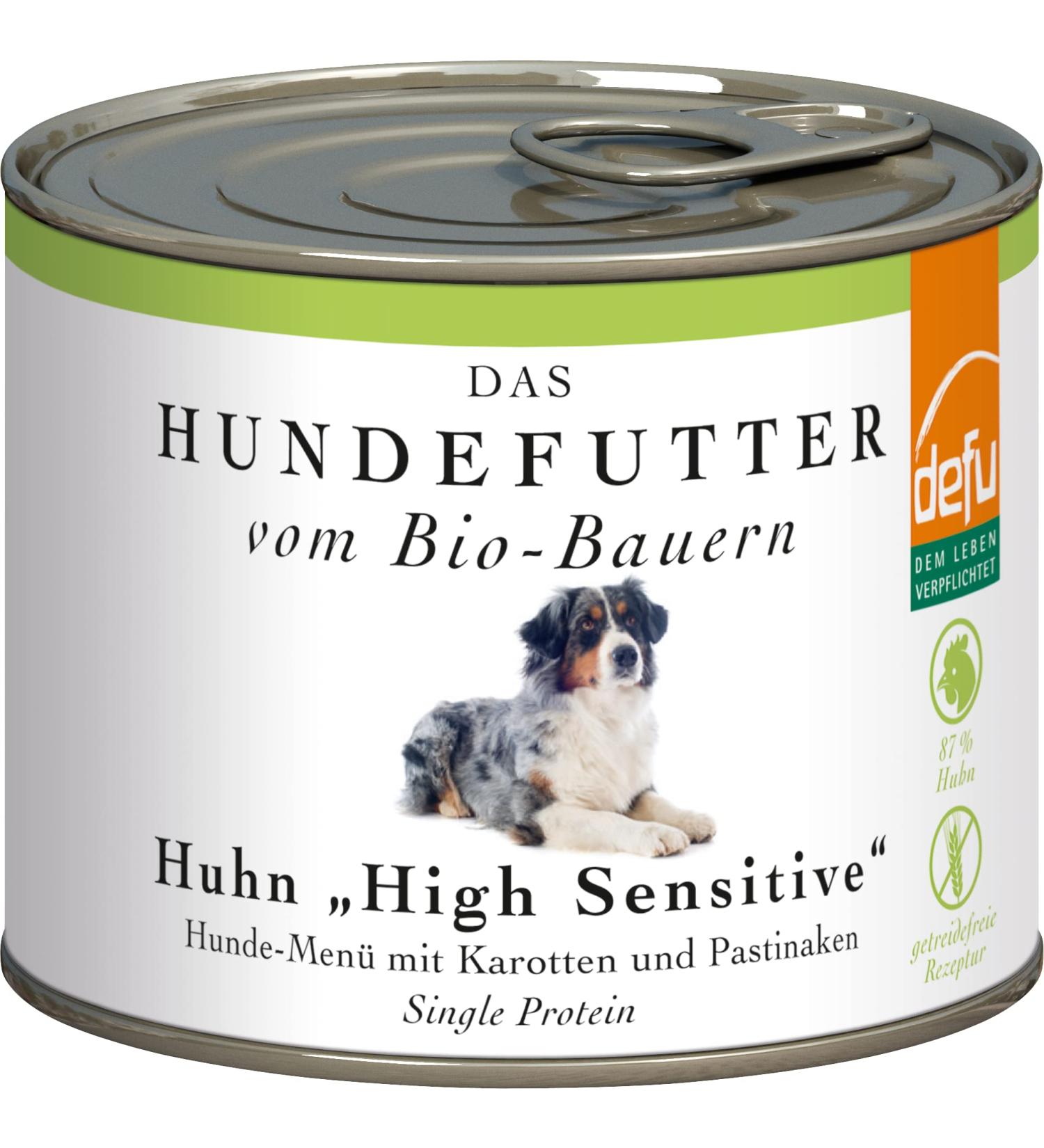 Defu Organic Chicken Dog Food | Cereal-Free Premium Wet Feed | 12 x 200g High Sensitivity Formula - Buy Online on GoSupps.com