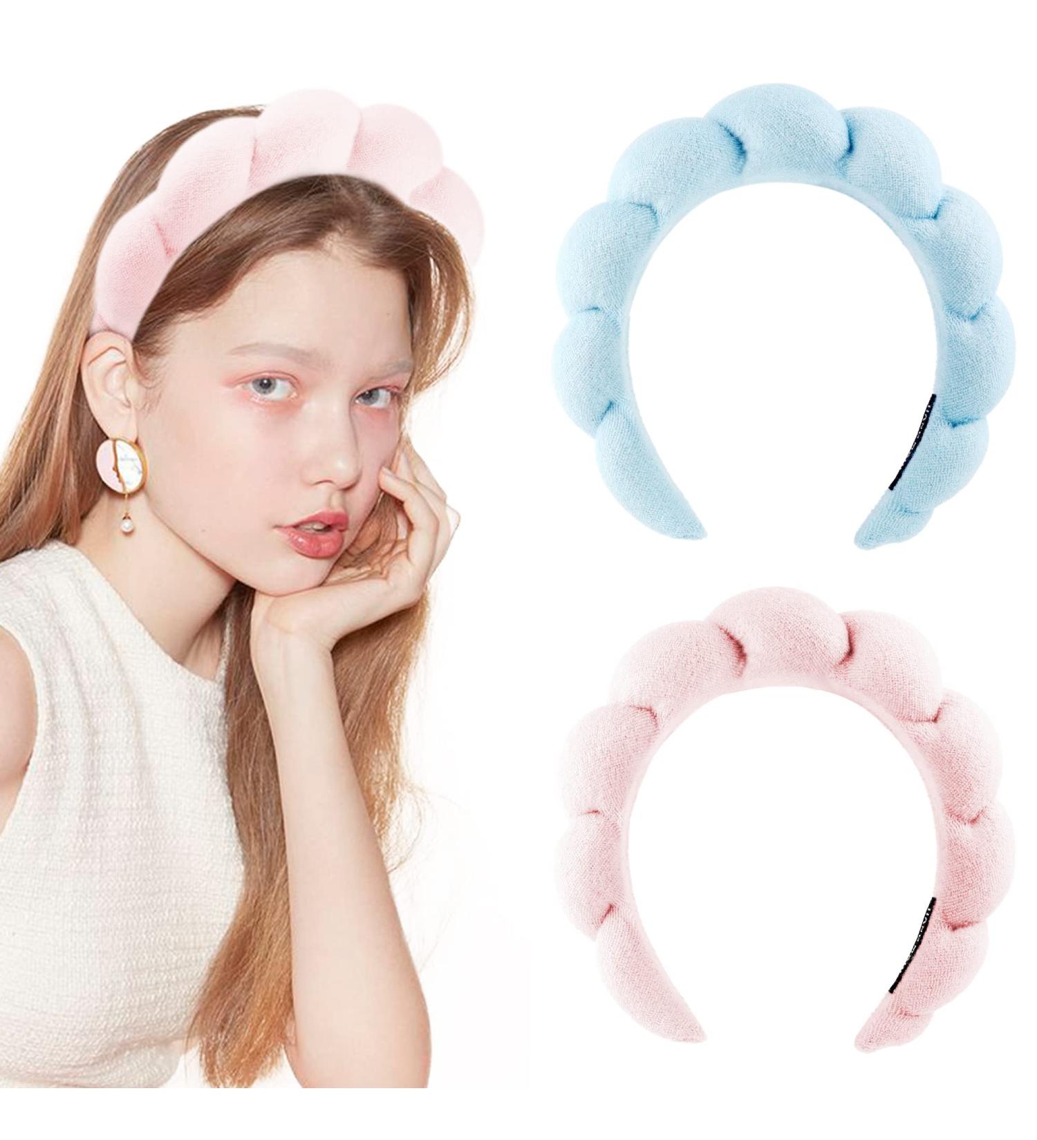 NorthEarth Spa Headband for Women 2 Pack - Sponge & Terry Cloth Fabric Headband for Skincare, Makeup Removal & Shower - Pink & Blue - Buy Online on GoSupps.com