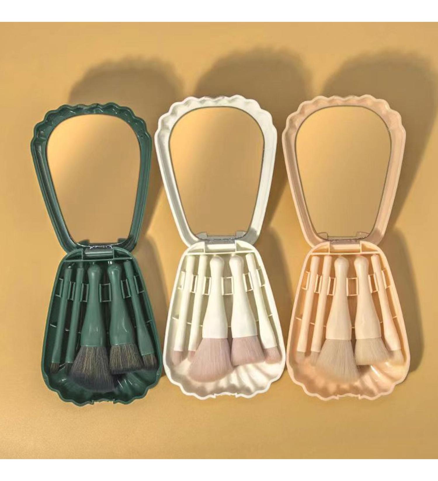 Brrnoo Mini Makeup Brush Set with Mirror - Portable 5-Piece Travel Cosmetic Brushes in Blue - Ideal for On-the-Go Beauty - Buy Online on GoSupps.com