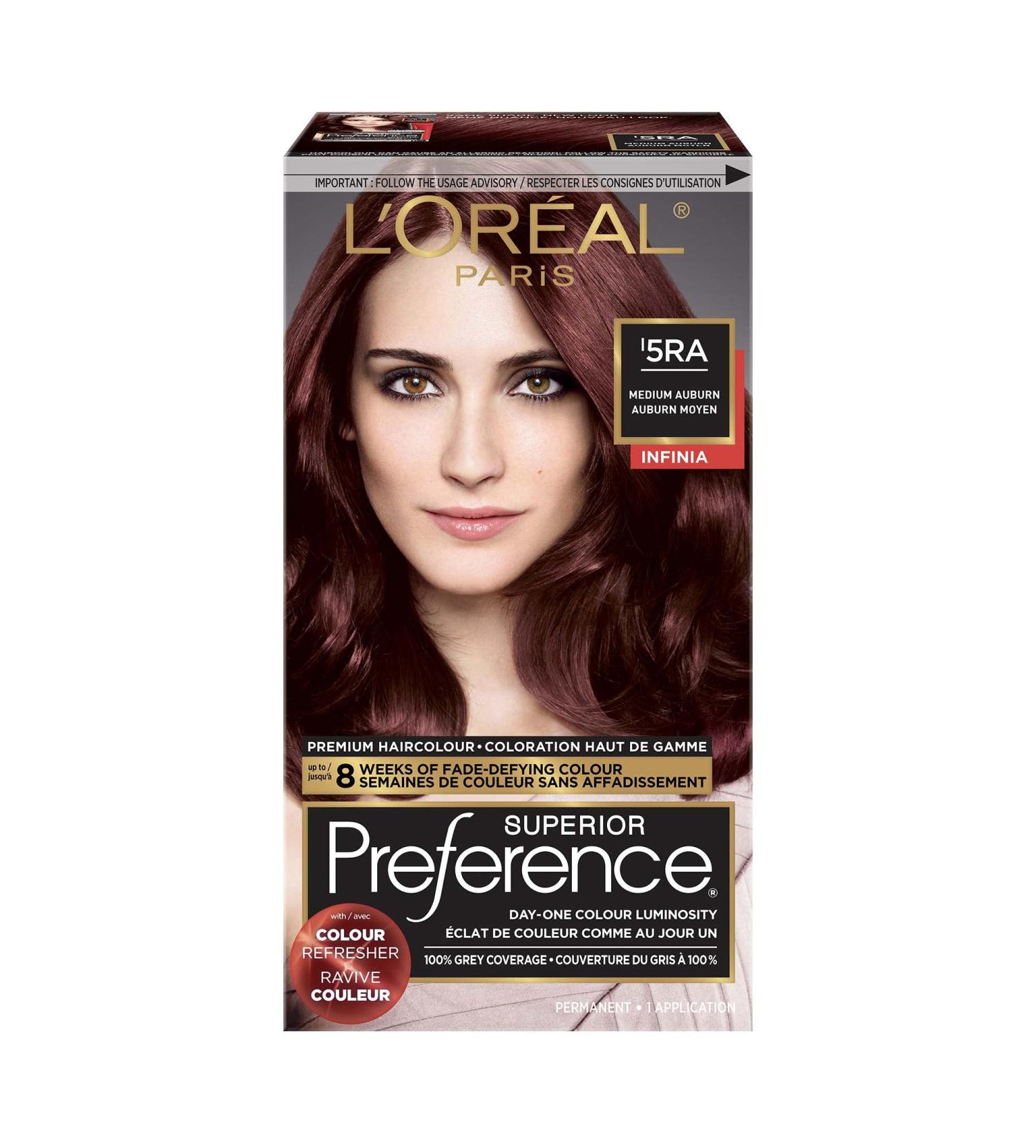 L'Oreal Paris Superieur Preference Infinia Permanent Hair Color 5RA Medium Auburn 100% Grey Coverage Hair Dye with Colour Refresher 1 EA Medium Auburn 1 count (Pack of 1) - Buy Online on GoSupps.com