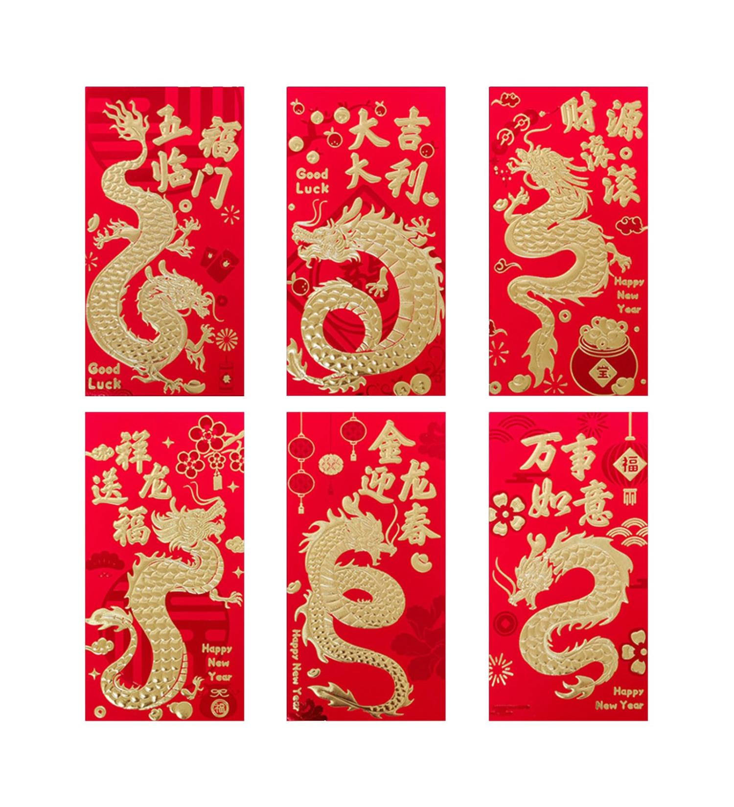 Puco 6 Pieces Chinese New Year Red Envelopes Dragon Year Hongbao Spring Festival Money Bags Spring Festival Red Envelopes Red Envelope 17x9cm D - Buy Online on GoSupps.com