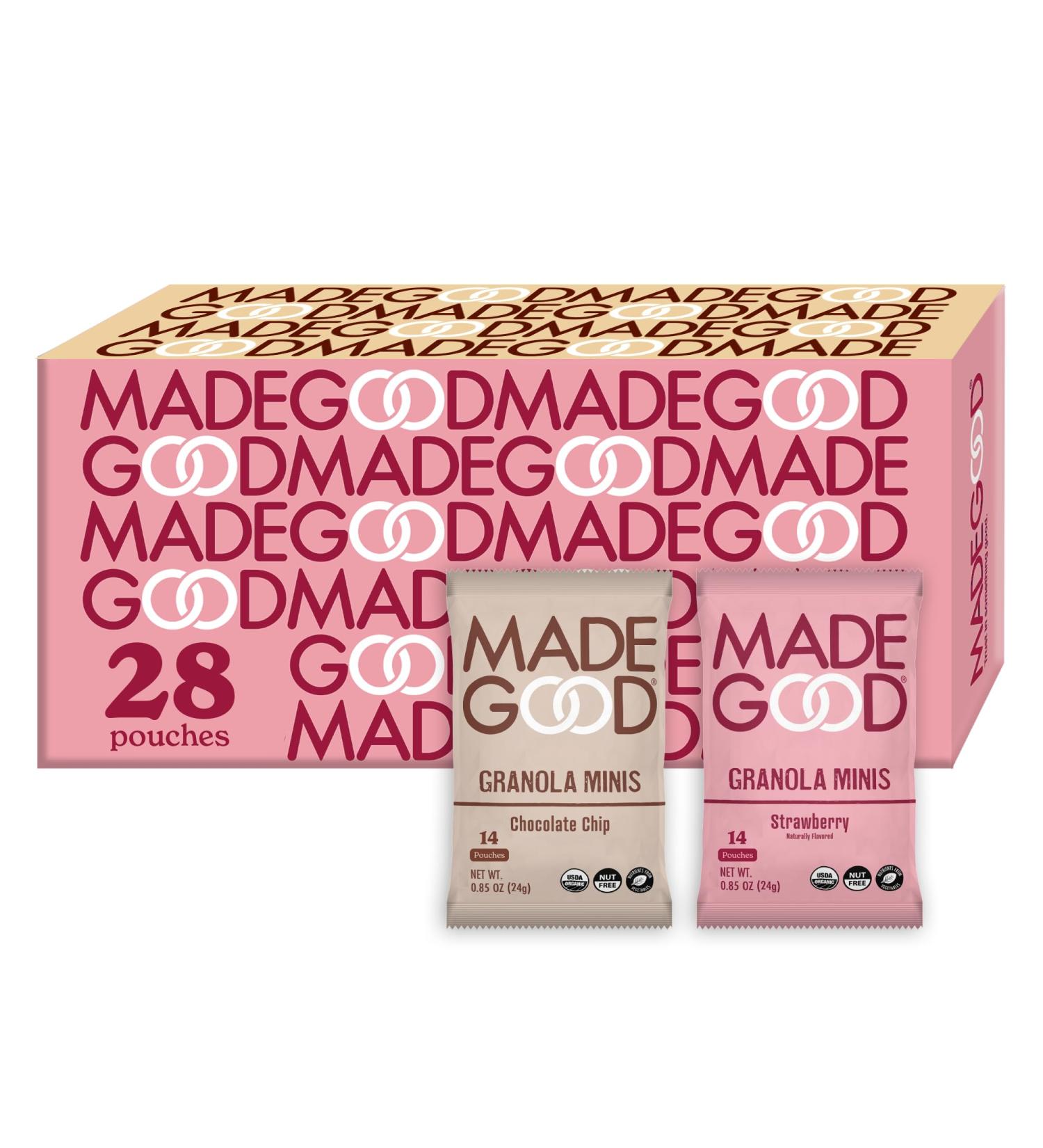 MadeGood Granola Minis Chocolate Chip & Strawberry Variety Pack (28 Count) Gluten Free and Organic Snacks - Buy Online on GoSupps.com