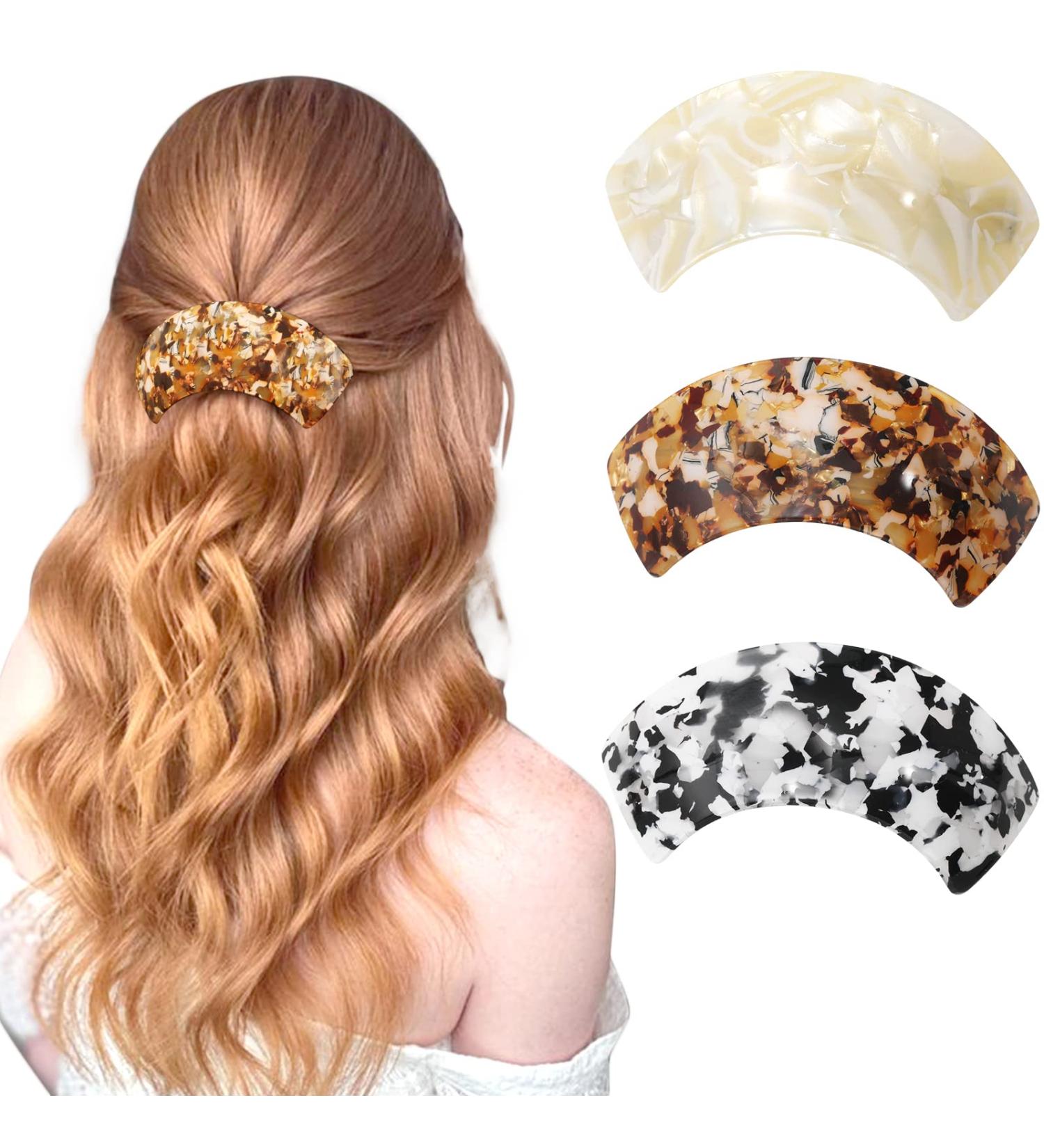 3Pcs Large Non-Slip Hair Barrettes Set for Women - Strong Hold Snap Clips for Thick, Medium, and Thin Hair - Retro French Style in Black, Brown, and Cream - Buy Online on GoSupps.com
