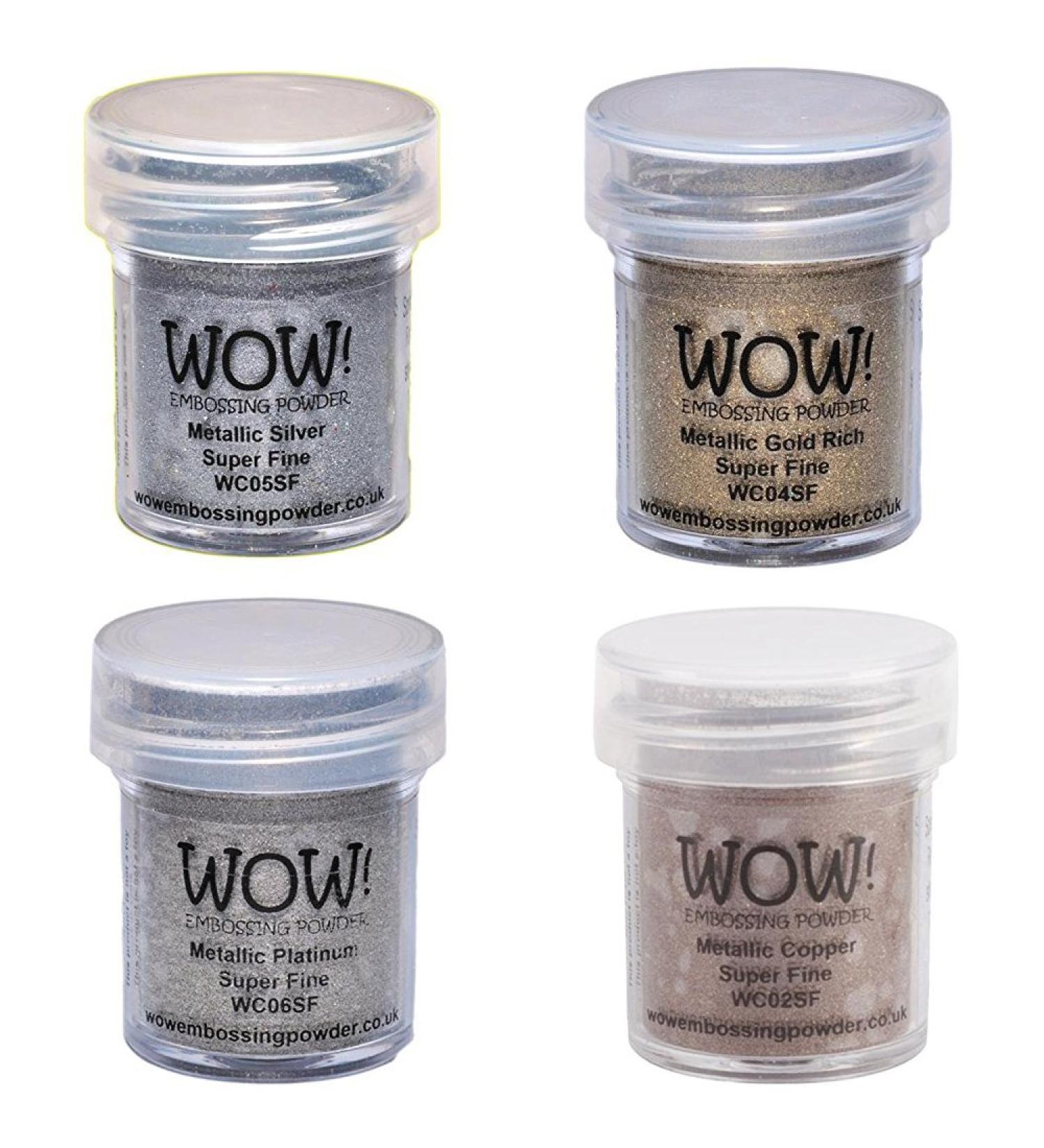 Wow! Metallic Embossing Powder Bundle - Gold, Silver, Platinum, Copper - 15ml (Set of 4) - Buy Online on GoSupps.com
