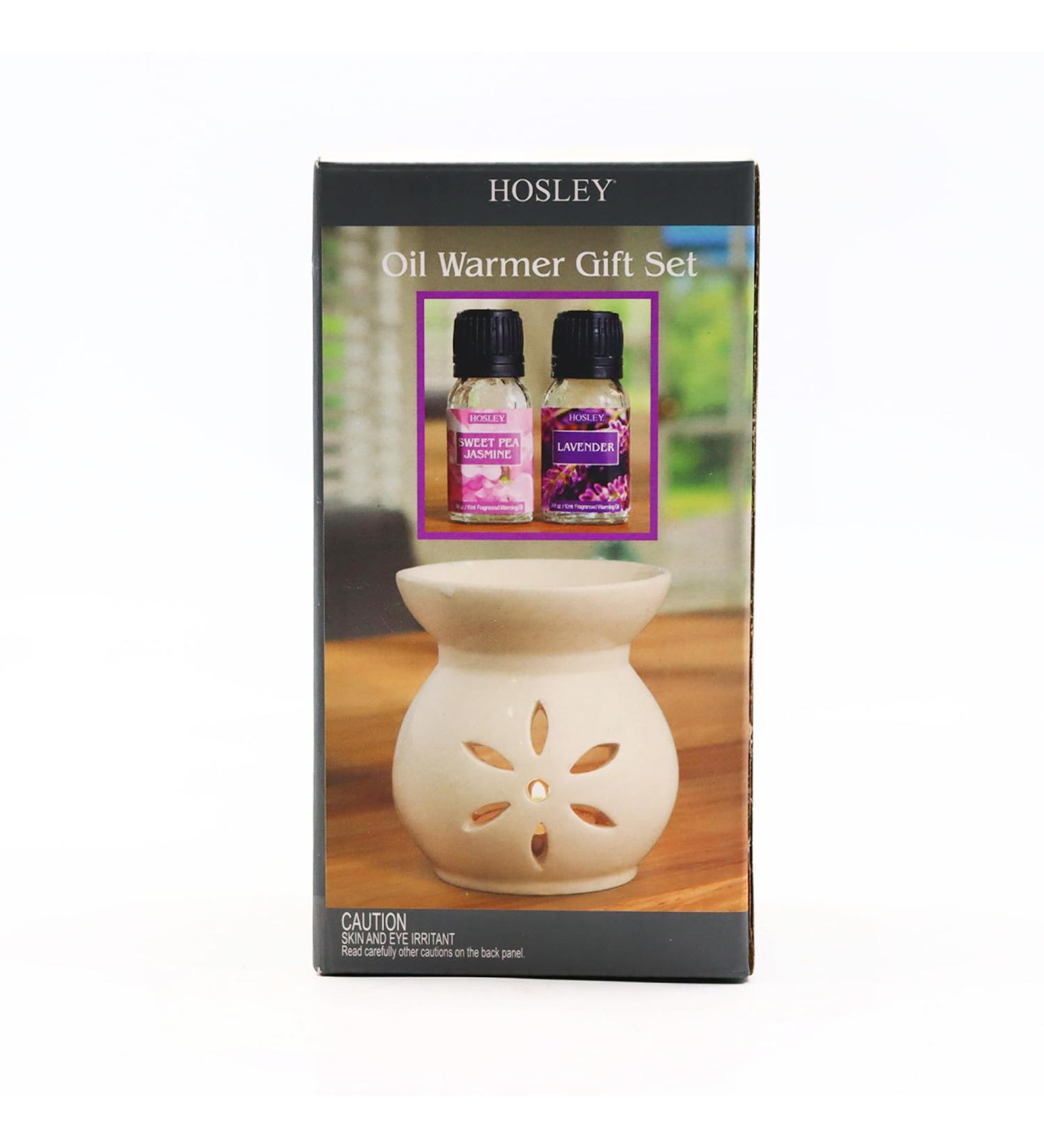 Hosley White Ceramic Oil Warmer with 2 10ml Warming Oil Gift Set Use with Tealights Ideal for Spa and Aromatherapy Use Brand Essential Oils and Fragrance Oils
