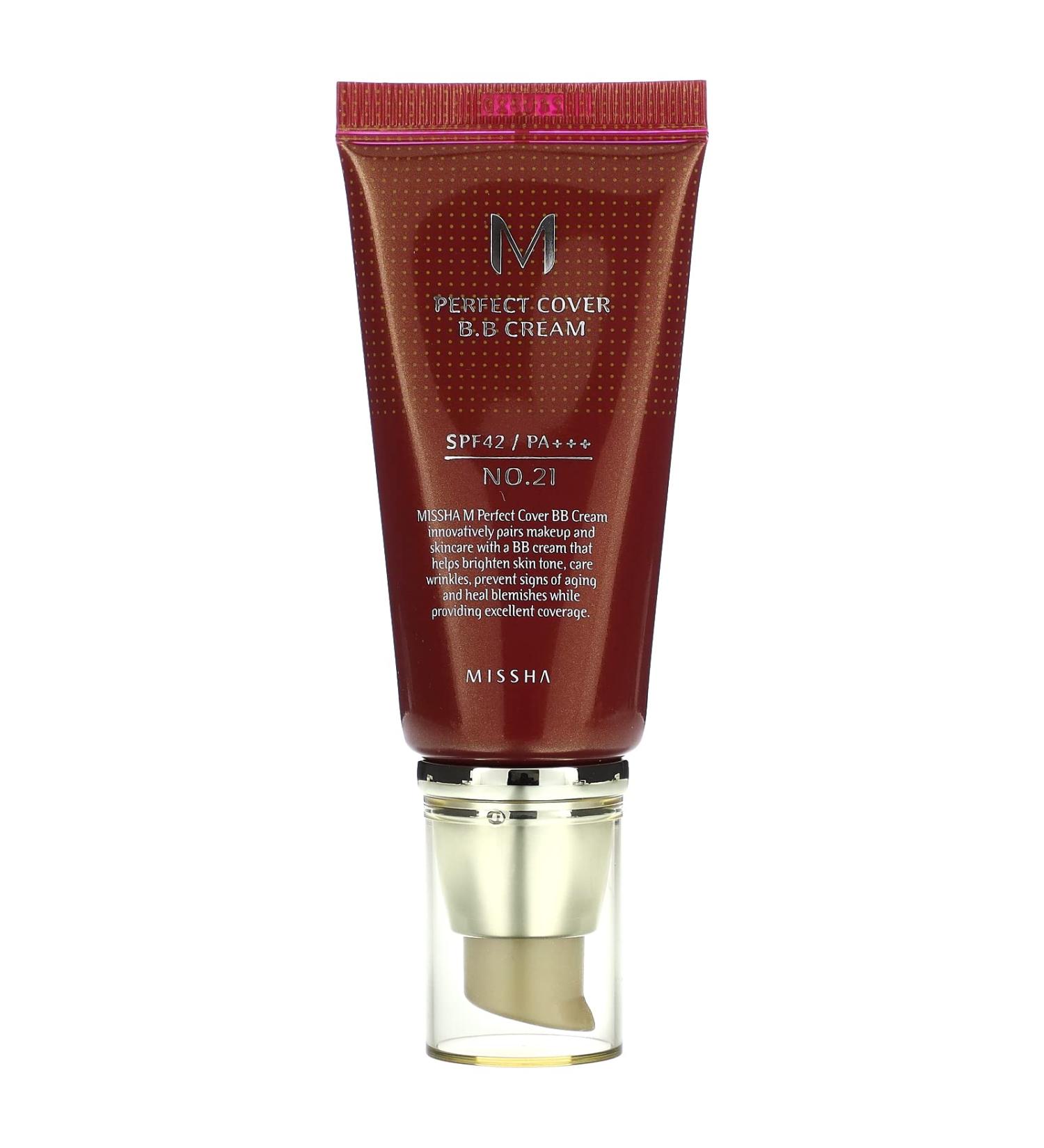 Missha M Perfect Cover BB Cream 21 Light Beige - 50ml | Flawless Skin Lightweight Coverage International Shipping - Buy Online on GoSupps.com