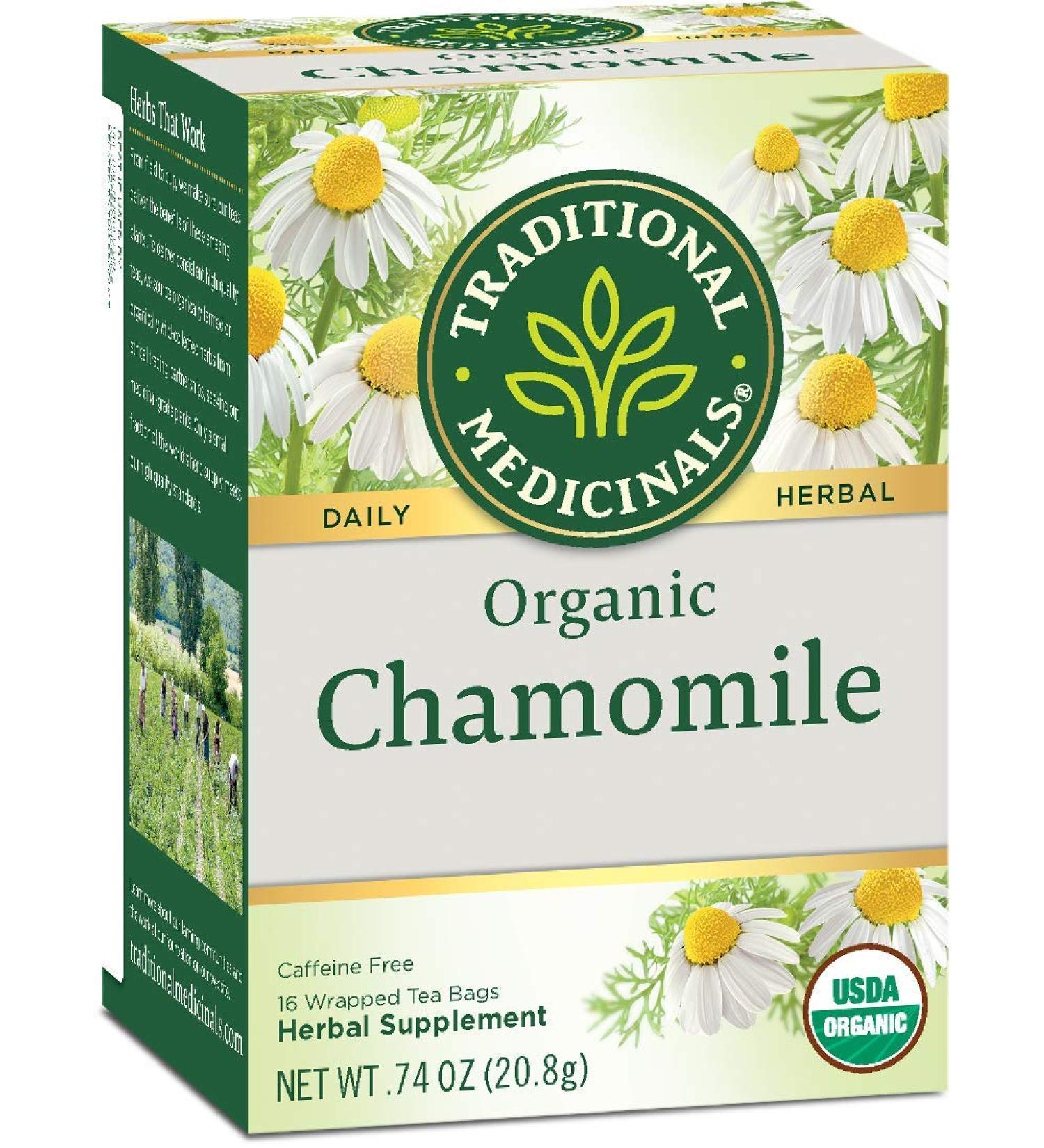 Organic Chamomile Herbal Tea - Caffeine Free | Traditional Medicinals - 16 Wrapped Bags - Buy Online on GoSupps.com