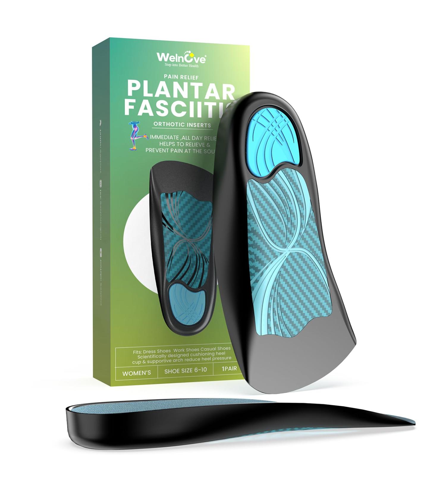 Welnove Plantar Fasciitis Relief Insoles - 3/4 Arch Support & Anti-Slip Inserts for Women 6-10 & Men 6-8 - Orthotic Heel Cups for Pain Relief - Buy Online on GoSupps.com