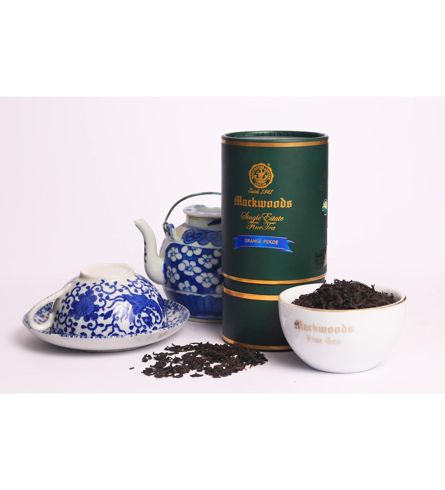 Ceylon Black Tea MACKWOODS Single Estate Loose Leaf Orange Pekoe Tea Cylinder - Buy Online on GoSupps.com