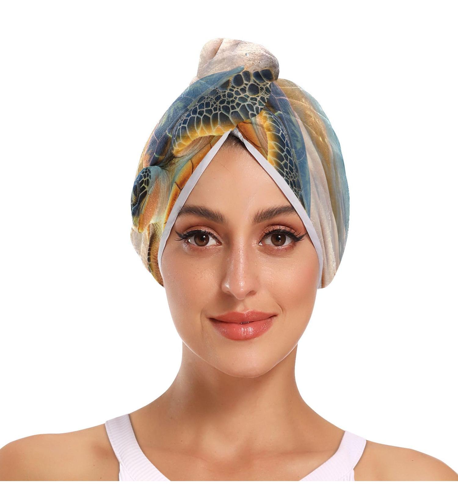 Super Absorbent Tortoise Hair Towel 2 Pack - Quick Dry Hair Turbans with Button Wrap for Women & Girls | International Shipping - Buy Online on GoSupps.com