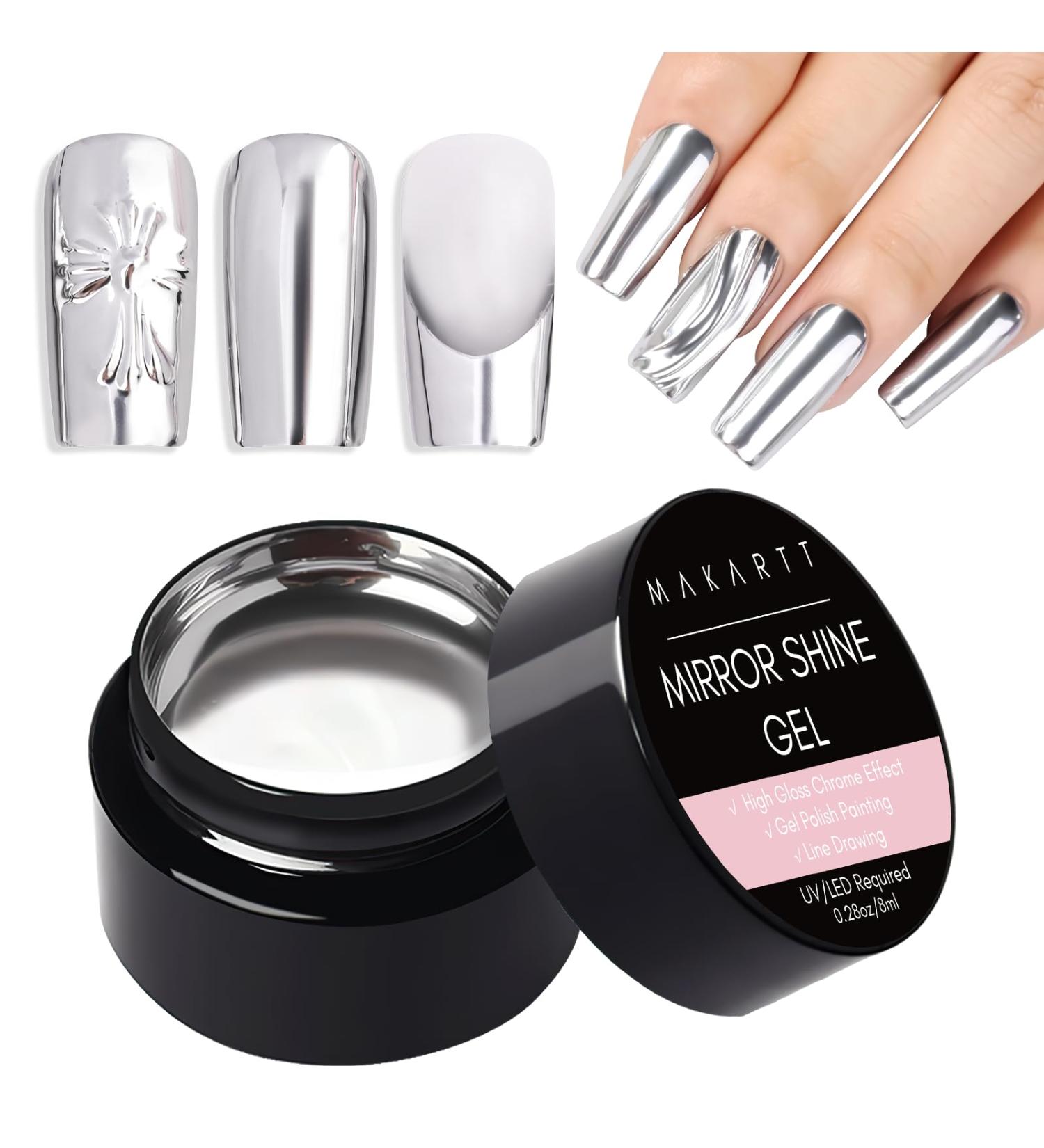 Makartt Mirror Shine Gel 8ml Silver Chrome Metallic Gel Nail Polish Soak Off UV/LED Painting Gel for 3D Mirror Effect Lines Drawing Nail Art DIY Silver-8ml Mirror Shine Gel - Buy Online on GoSupps.com
