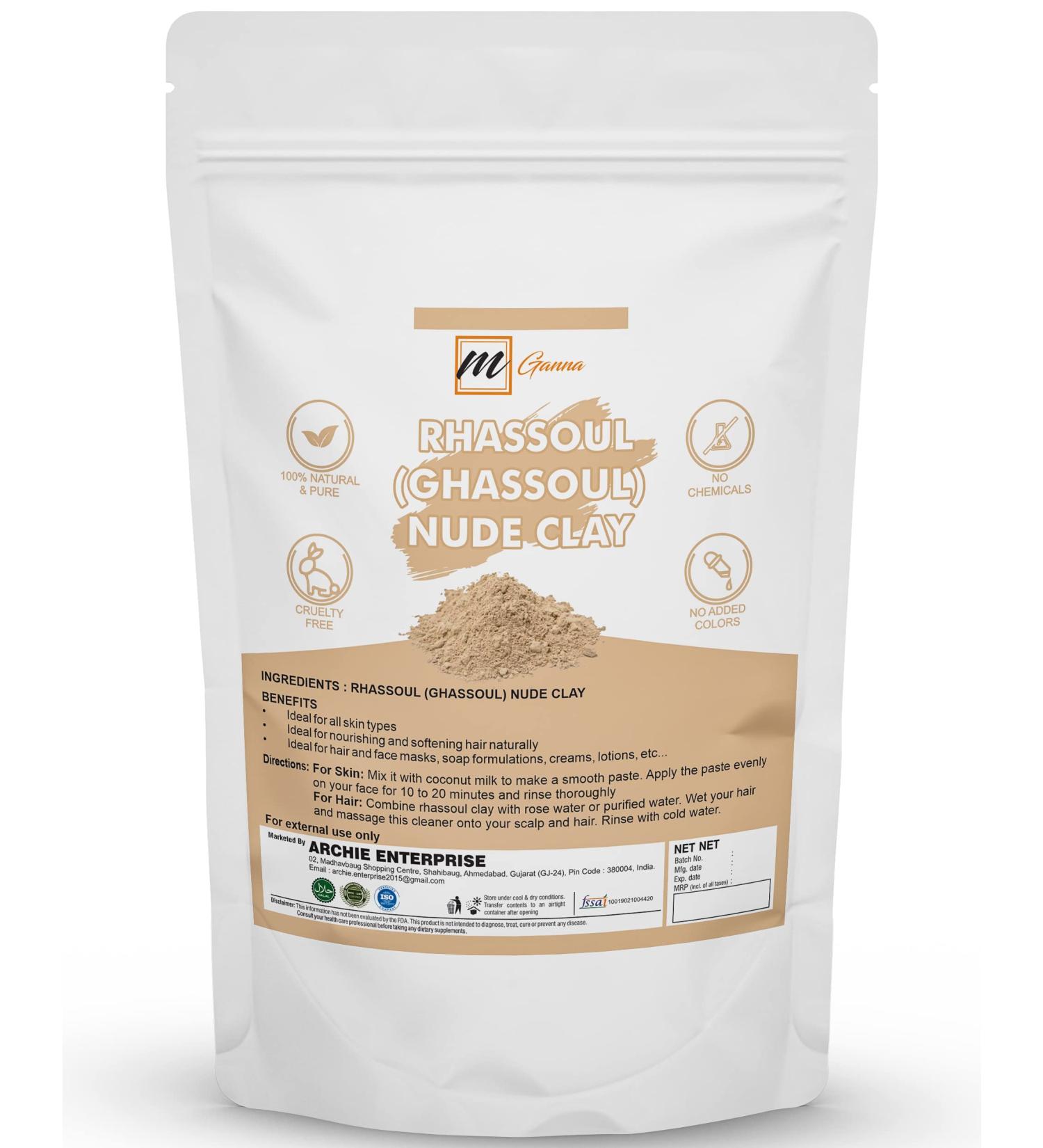 mGanna 100% Natural Moroccan Rhassoul Clay Powder/Nude/Ghassoul Lava Clay Powder for Hair Masks  Creams  Face Masks  Scrubs and Soap Making 0.22 LBS / 100 GMS