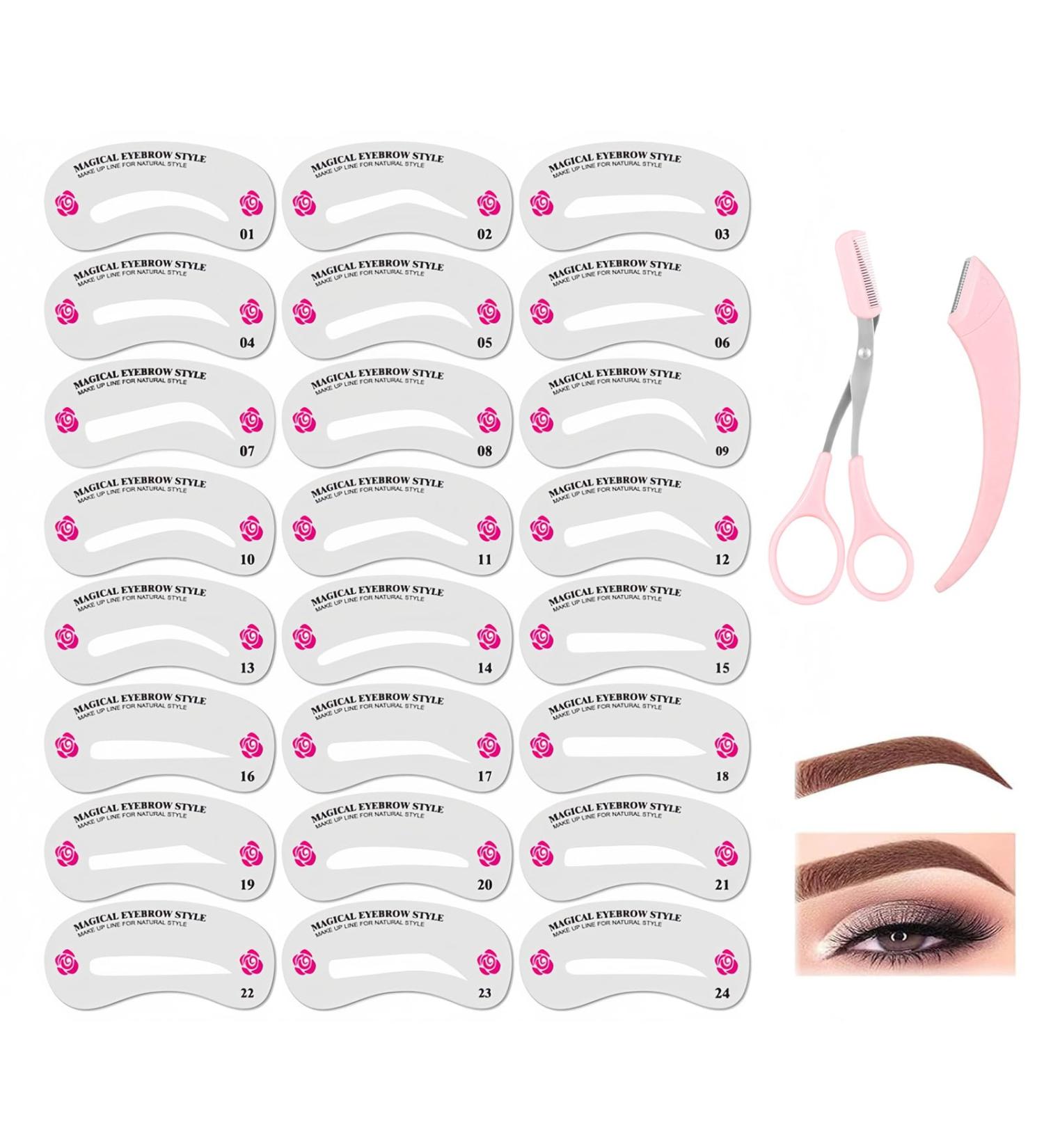 ZWWOGE Set of 24 eyebrow stencils eyeliner template with two eyebrow shapers eyebrow stamp set multibrown shapes and shapes for lazy people to draw eyebrows - Buy Online on GoSupps.com
