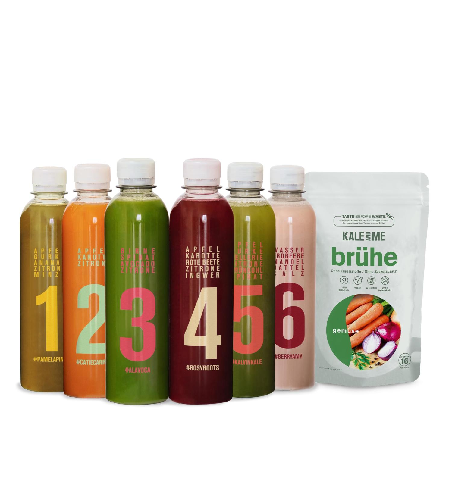 Kale and Me 3-Day Classic Juice Cure - 18 Bottles (320ml) - Additive-Free Vegetable Broth in 6 Delicious Flavors - Healthy & Refreshing Detox - Buy Online on GoSupps.com