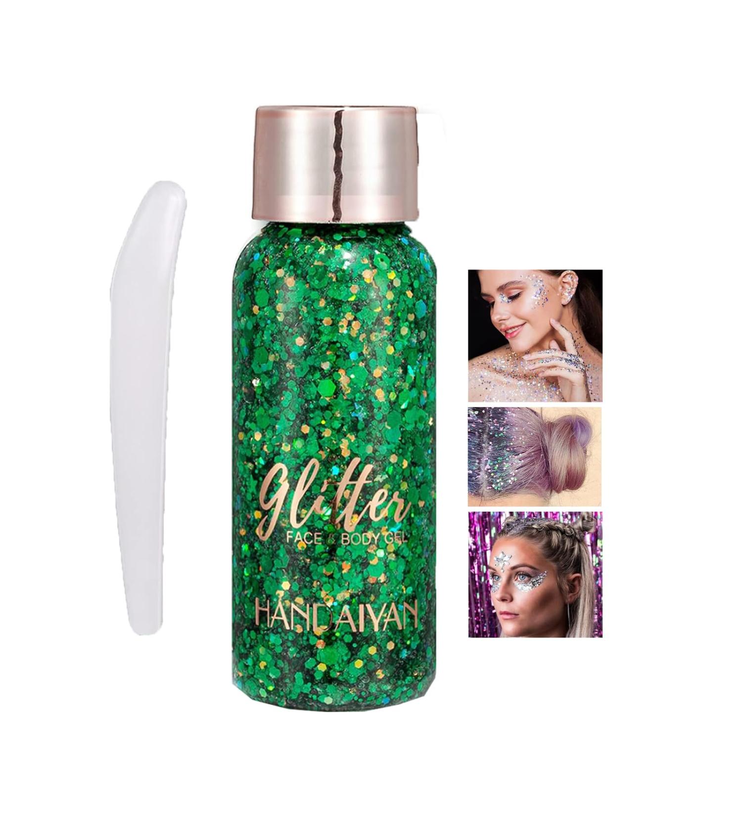 Body Glitter Gel Sequins Glitter Chunky Liquid Eyeshadow Glitter Cosmetic Glitter Face and Body Gel Sparkling Festival Party Lotion Glitter for Face Body Eye Hair Makeup DIY Art (Green) Chunky Glitter 109 Green - Buy Online on GoSupps.com