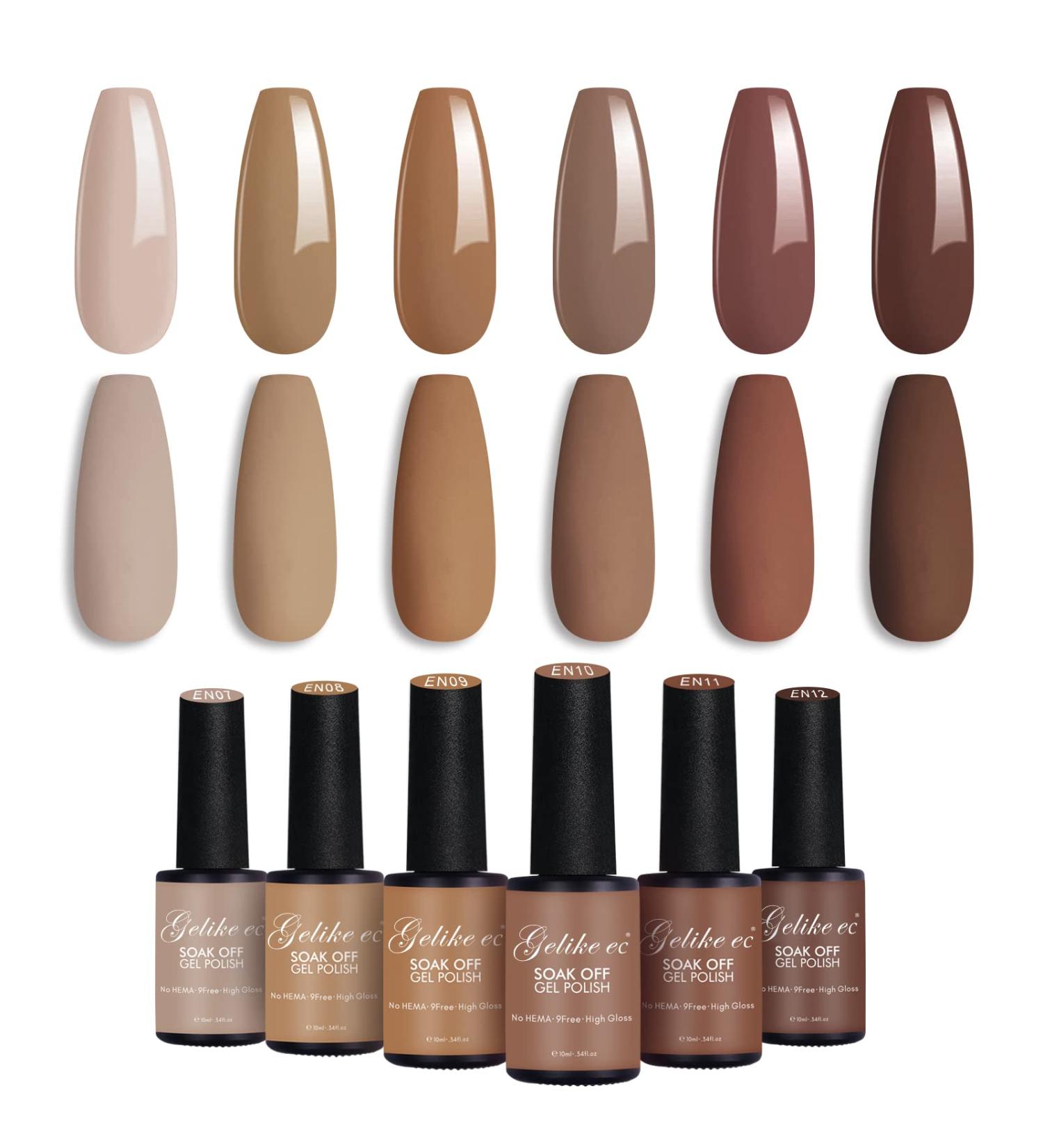 Neutral Nude Brown Gel Nail Polish Set - Gelike EC Fall Collection | UV Soak Off, Non-Toxic, DIY Salon Manicure at Home - #005 - Buy Online on GoSupps.com