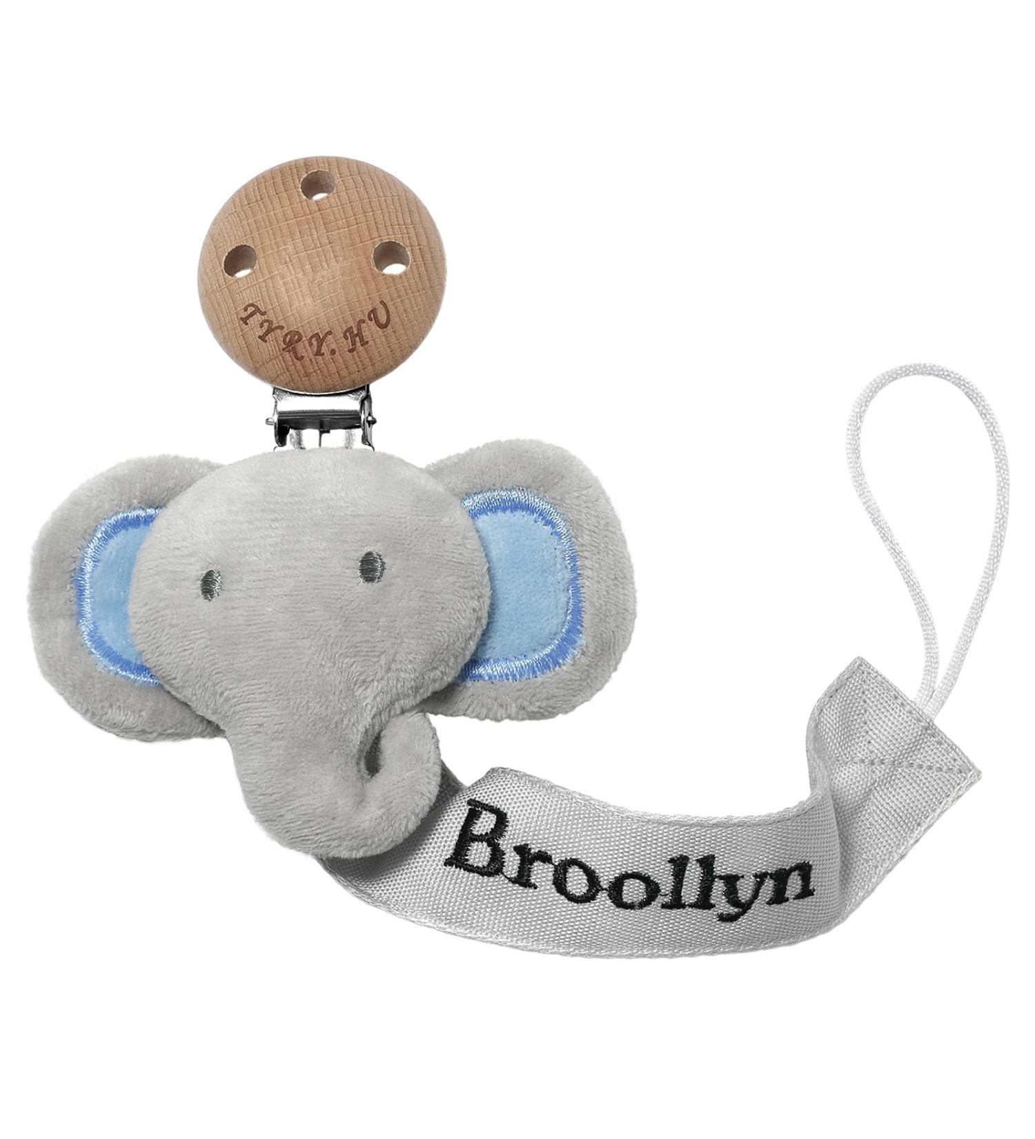 TYRY.HU Personalized Dummy Clips - Baby Soother Pacifier Chain Holder Set with Customized Name - BPA Free Elephant Design - Buy Online on GoSupps.com