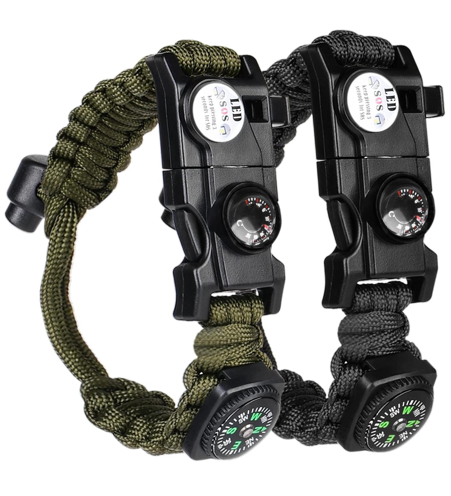 Flintronic 8-in-1 Survival Bracelet Kit | Paracord Survival Gear with Lighter Compass Thermometer Multitool LED Light & Waterproof Design - Ideal for Outdoor Adventures - Buy Online on GoSupps.com