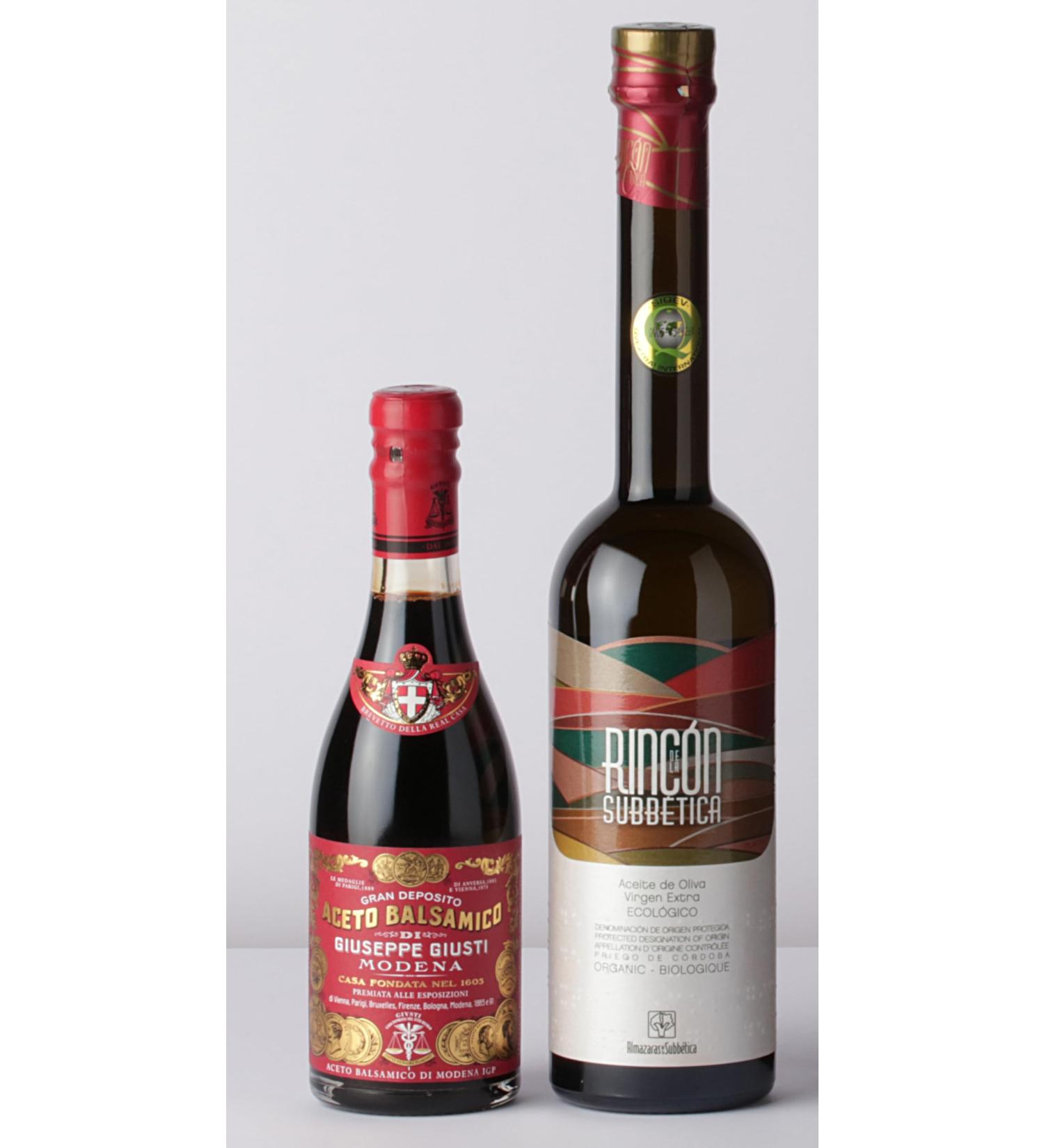 Rincón de la Subbética 500 ml and Giuseppe Guisti 3 Medaglie d'oro Champagnottina 375 ml - Gift Set Extra Virgin Olive Oil and Balsamic Vinegar
